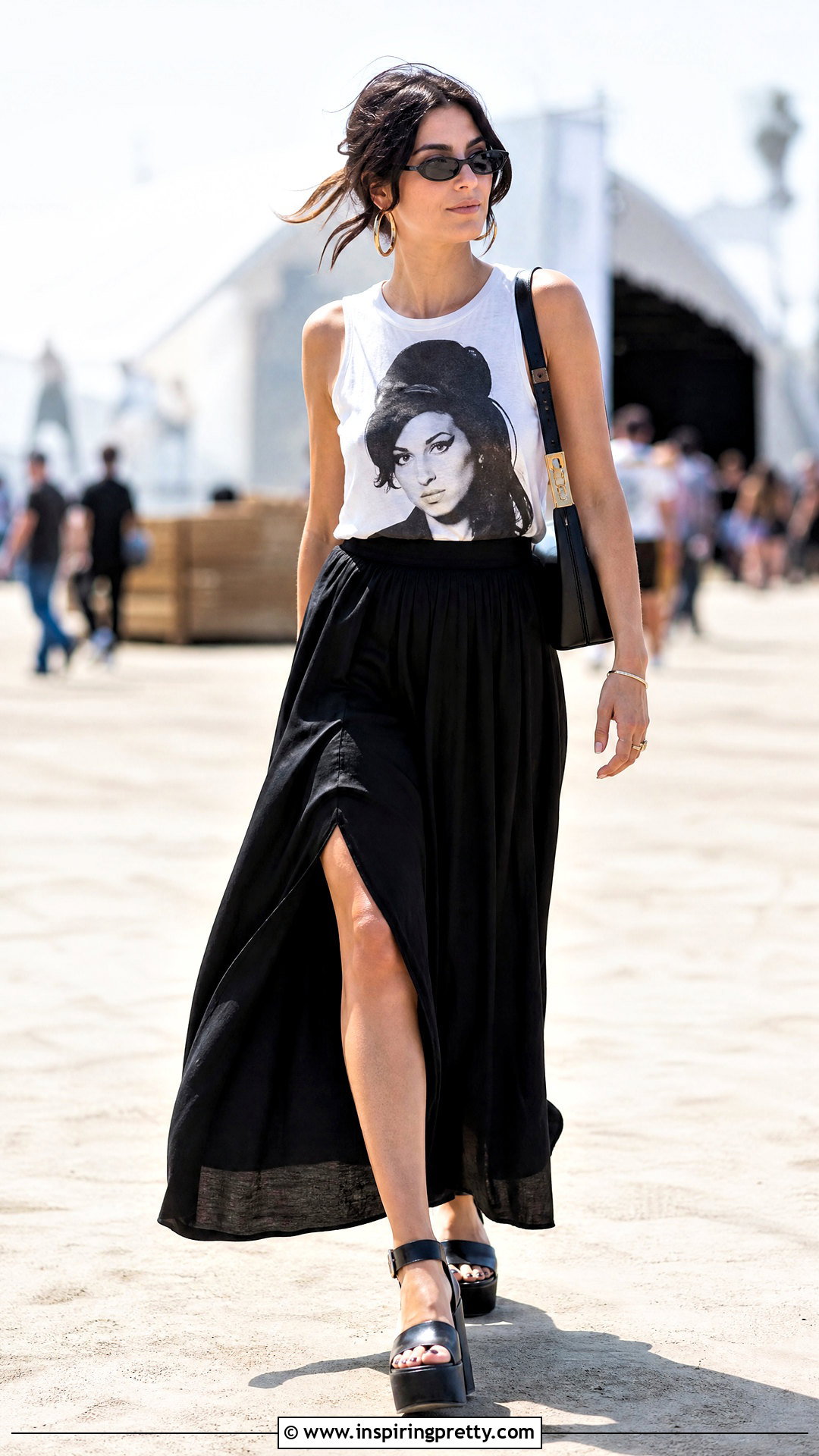 White Amy Winehouse Tank Top With Black Maxi Skirt - 25 amy winehouse tank top outfit ideas
