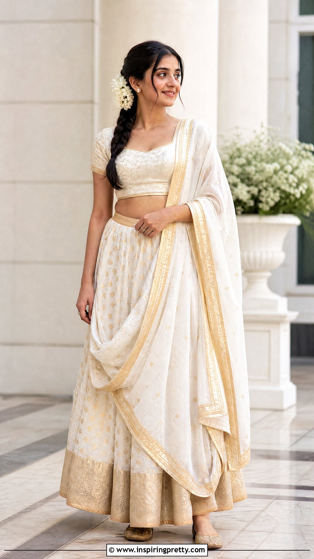 White And Gold Kids Crop Top Lehenga - 50 kids crop top lehenga designs