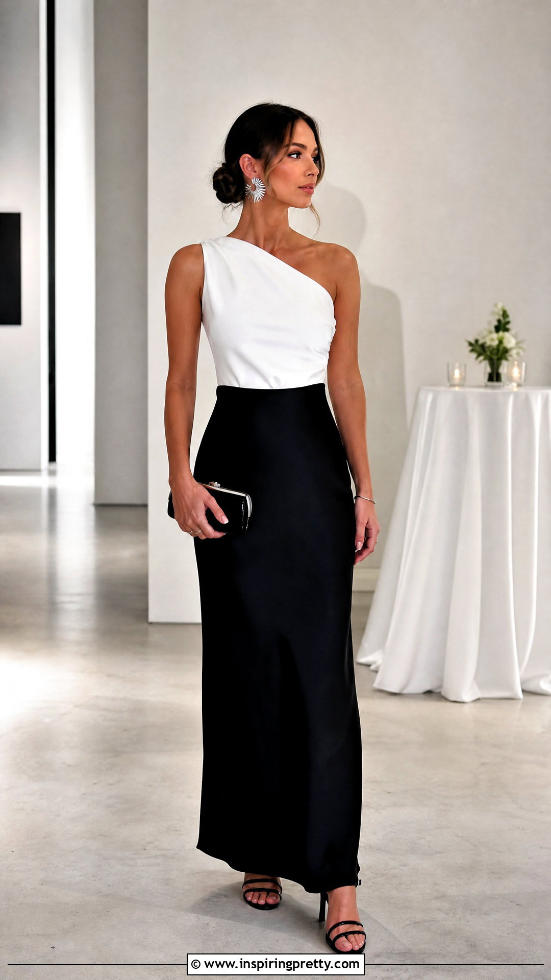 White Asymmetric Top With Black Maxi Skirt - 20 kim kardashian white top outfit ideas