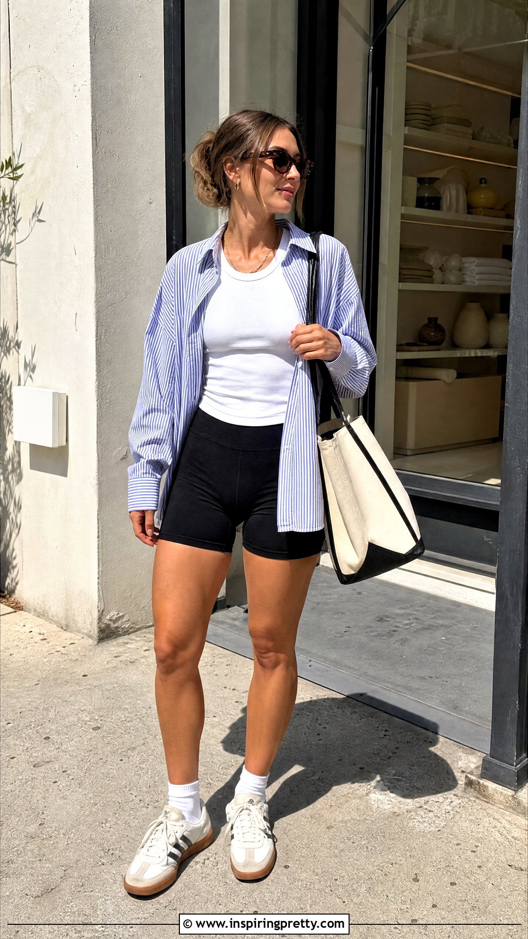 White Athleisure Tank Top With Biker Shorts - 25 athleisure tank tops outfit ideas