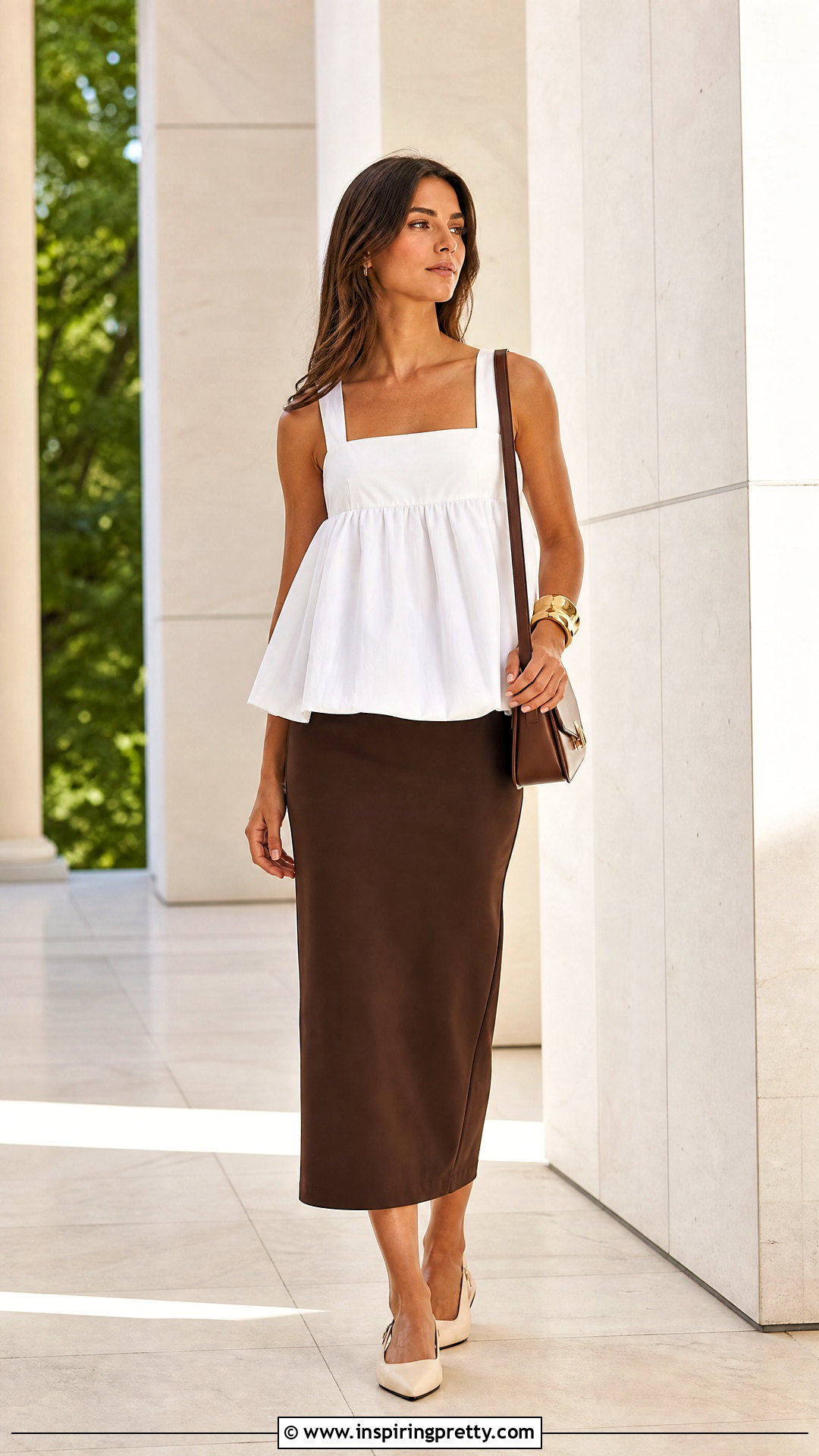 White Babydoll Top With A Column Skirt - 50 white babydoll top outfit ideas