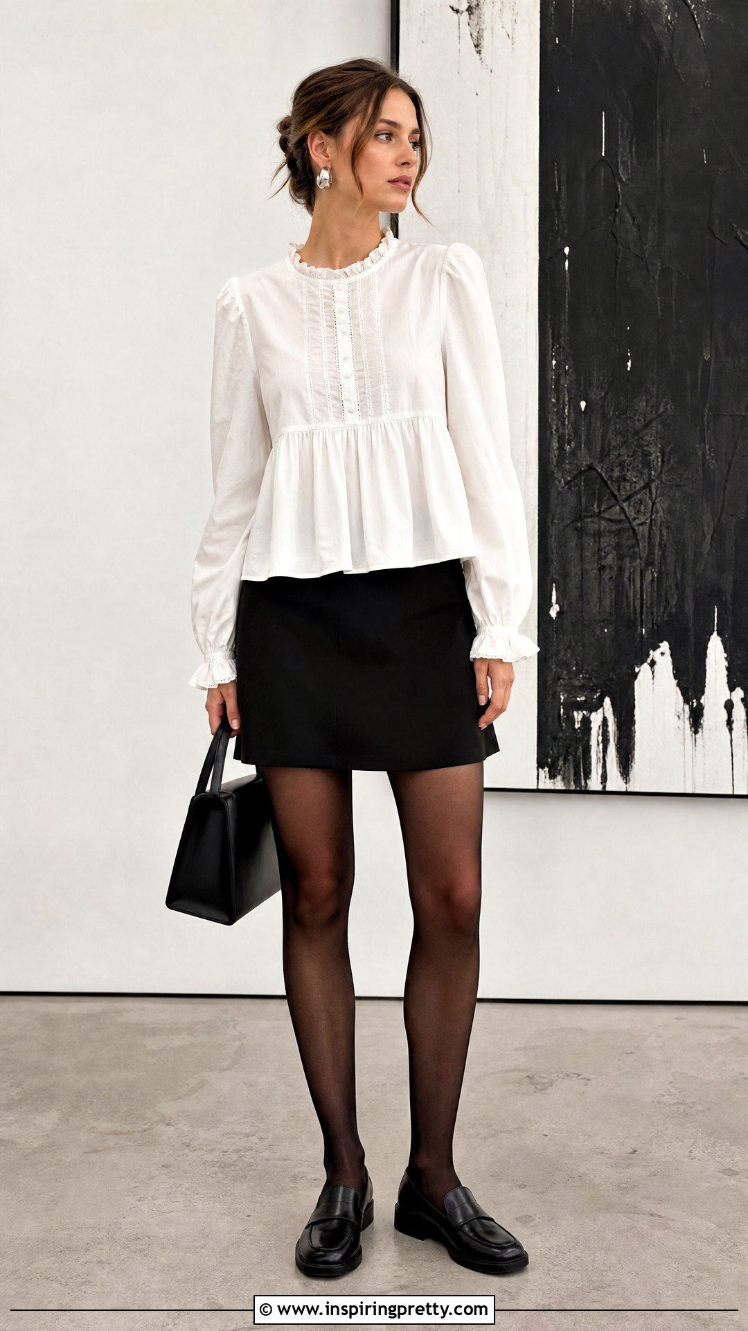 White Babydoll Top With Black Mini Skirt - 50 white babydoll top outfit ideas