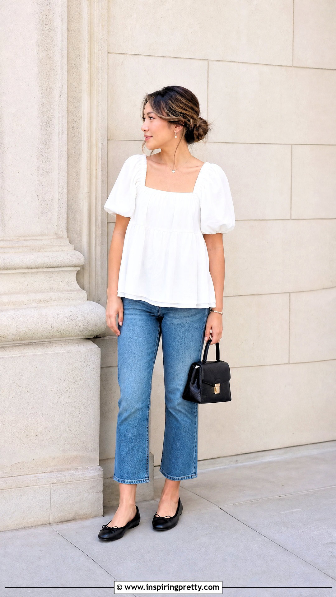 White Babydoll Top With Cropped Jeans - 50 white babydoll top outfit ideas