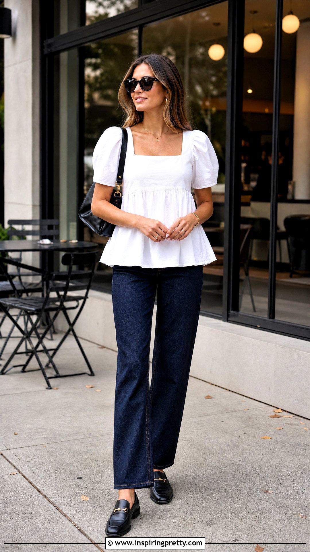 White Babydoll Top With Dark Wash Jeans - 50 white babydoll top outfit ideas