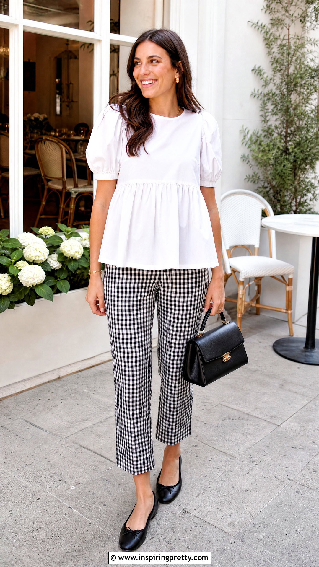 White Babydoll Top With Gingham Pants - 50 white babydoll top outfit ideas