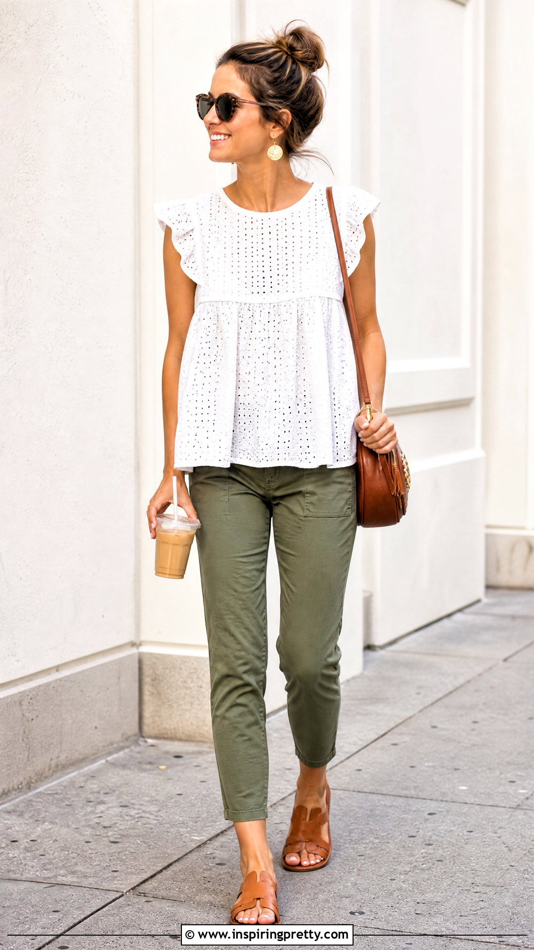 White Babydoll Top With Olive Green Pants - 50 white babydoll top outfit ideas