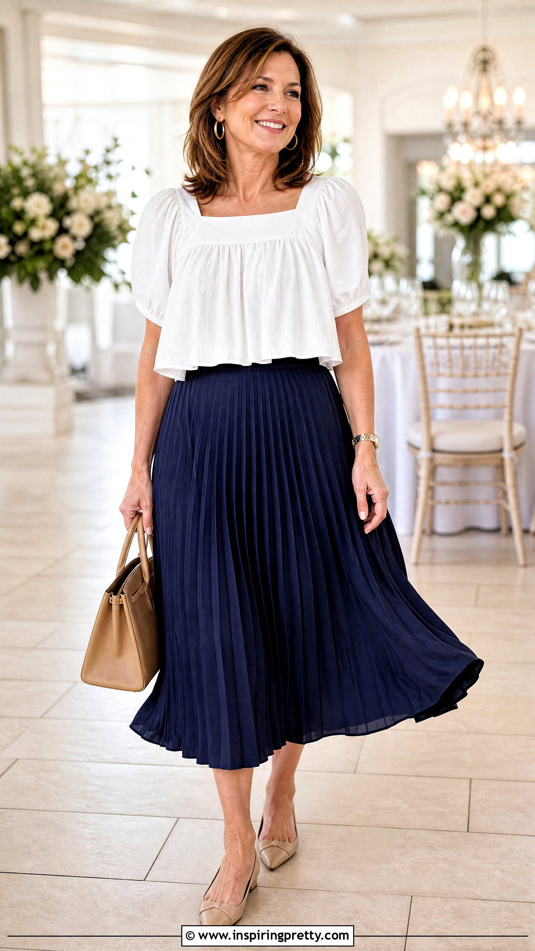 White Babydoll Top With Pleated Midi Skirt - 50 white babydoll top outfit ideas
