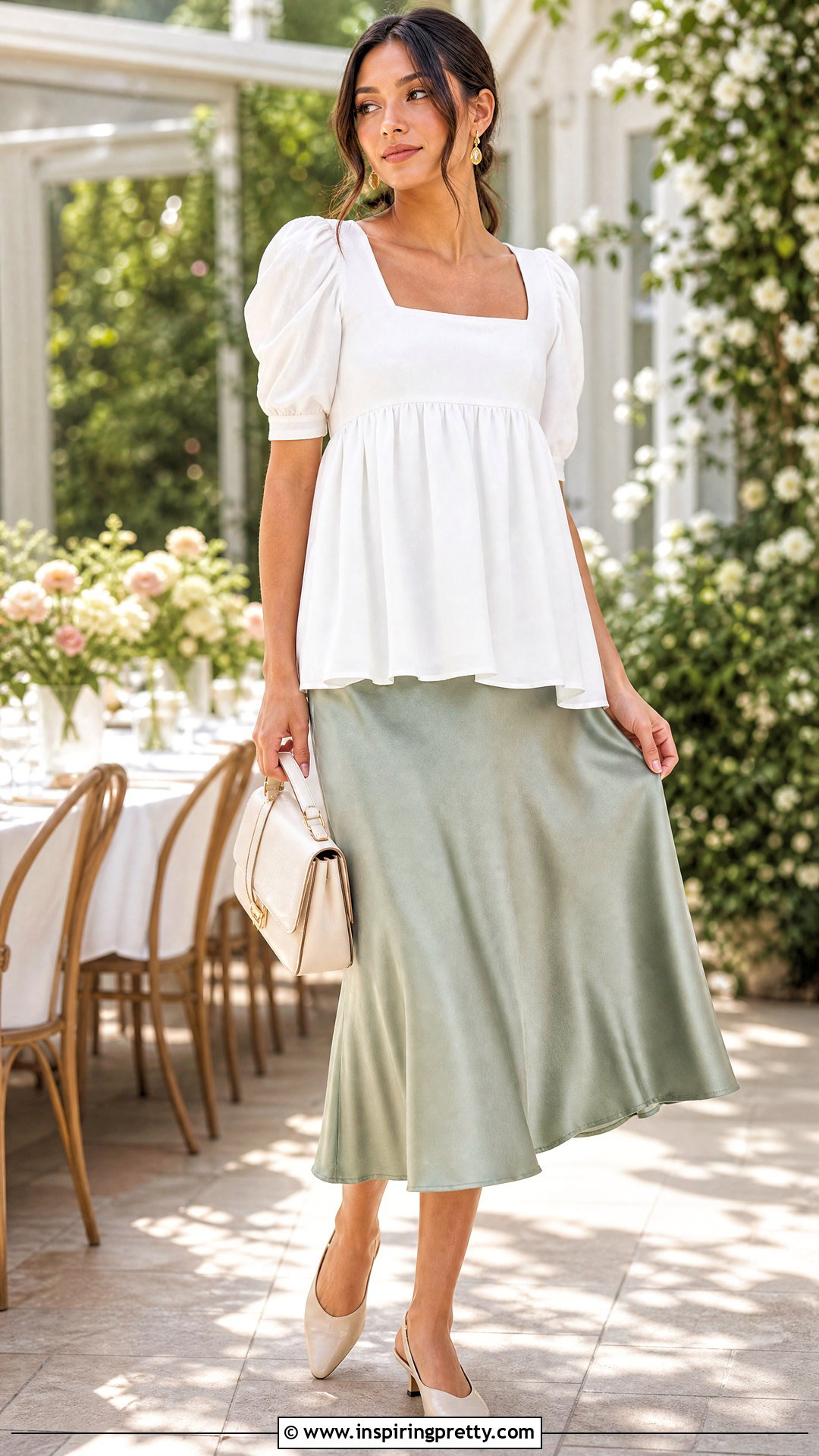 White Babydoll Top With Satin Midi Skirt - 50 white babydoll top outfit ideas