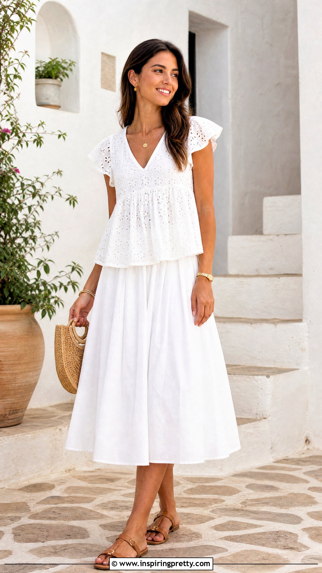 White Babydoll Top With White Midi Skirt - 50 white babydoll top outfit ideas