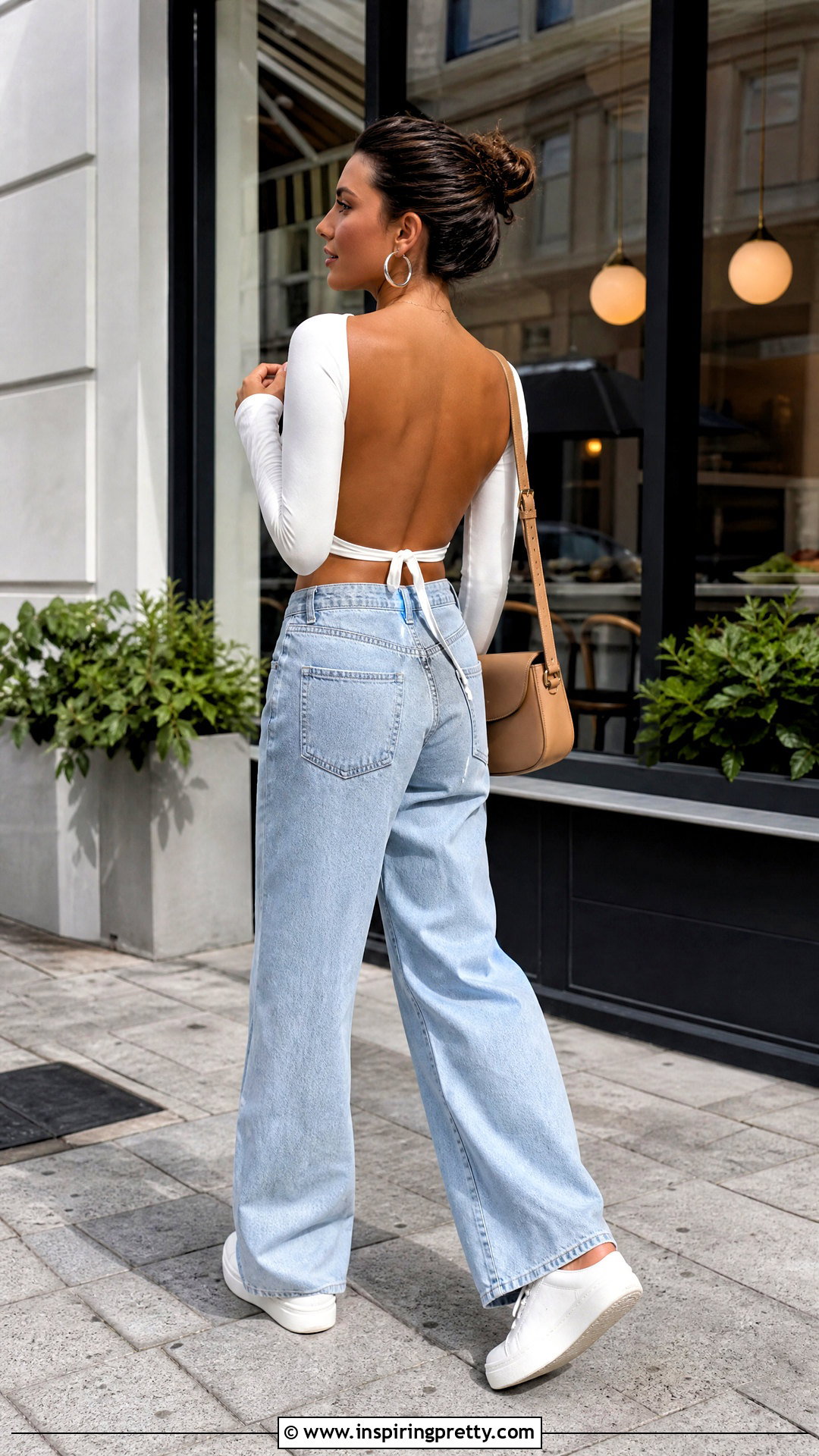 White Backless Crop Top With Wide Leg Jeans - 50 backless crop top outfit ideas