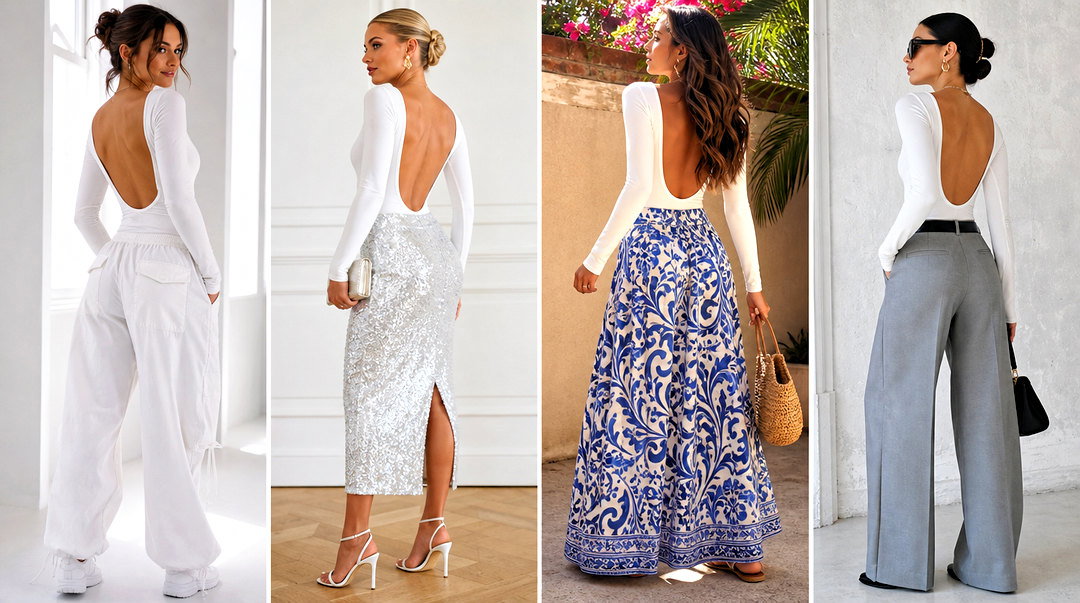 25 White Backless Long Sleeve Top Outfit Ideas for Evenings