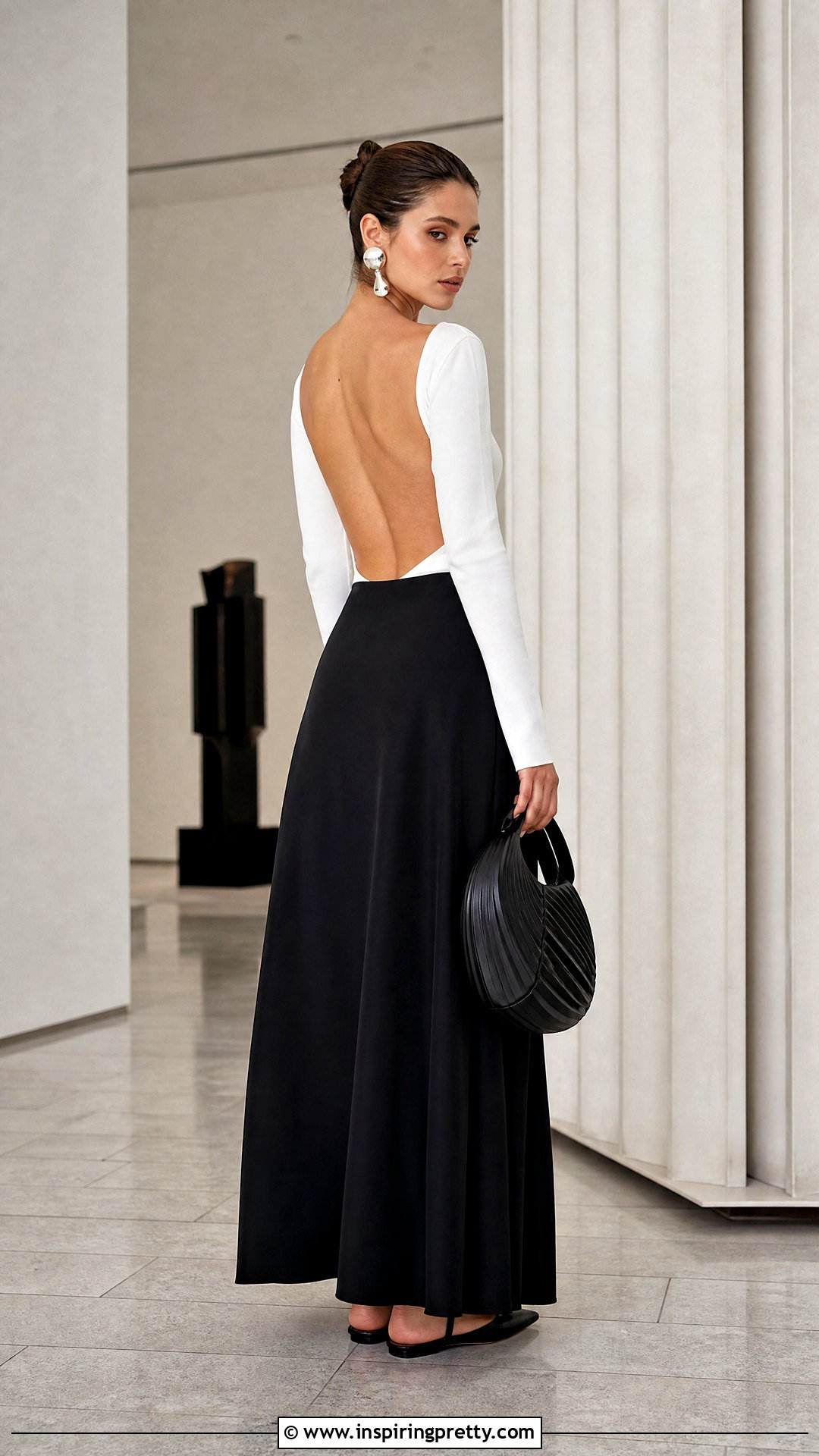White Backless Long Sleeve Top With Black Maxi Skirt - 25 white backless long sleeve top outfit ideas