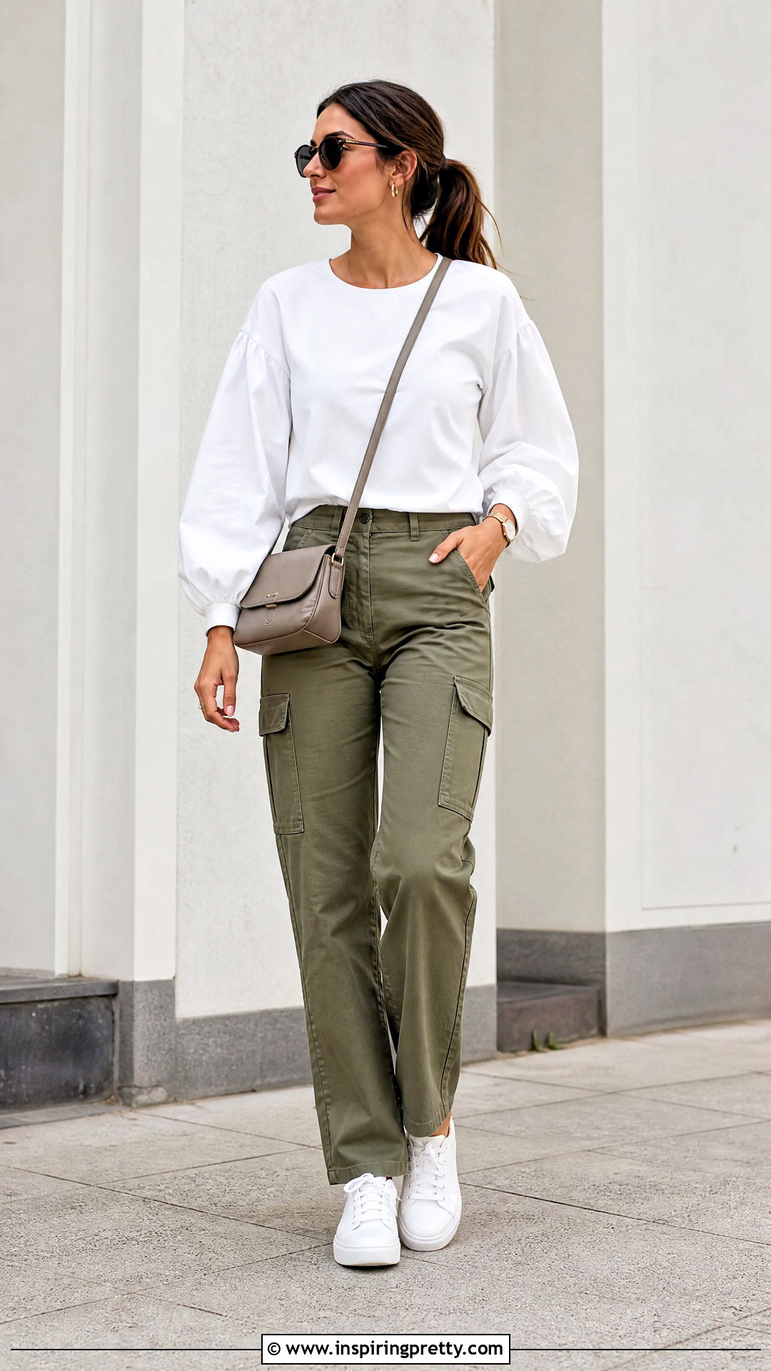 White Balloon Top With Cargo Pants - 50 balloon top outfit ideas