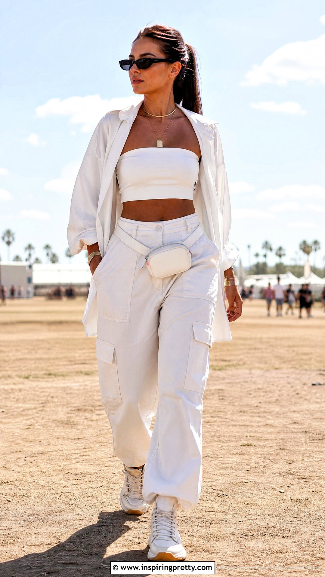 White Bandeau And Cargo Pants Set - 25 White Top And Pants Sets