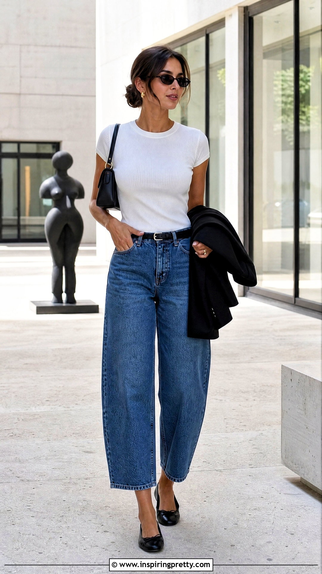 White Basic Top With Barrel Leg Jeans - 50 white basic top outfit ideas