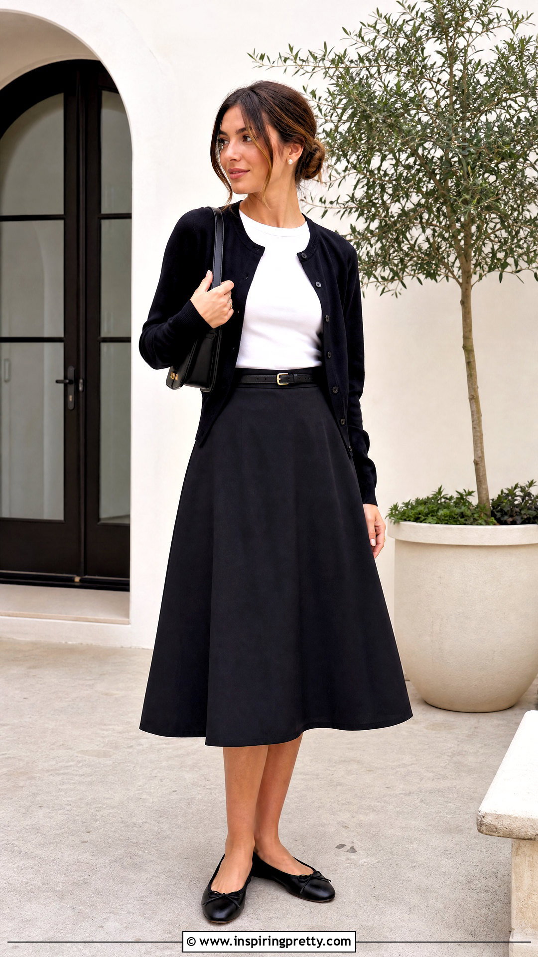 White Basic Top With Black Midi Skirt - 50 white basic top outfit ideas