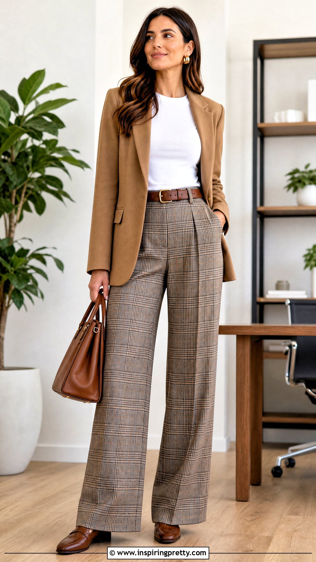 White Basic Top With Plaid Pants - 50 white basic top outfit ideas