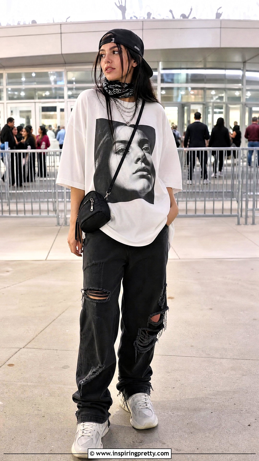 White Billie Eilish Merch Tee With Distressed Denim - 25 Billie Eilish White Top outfit ideas