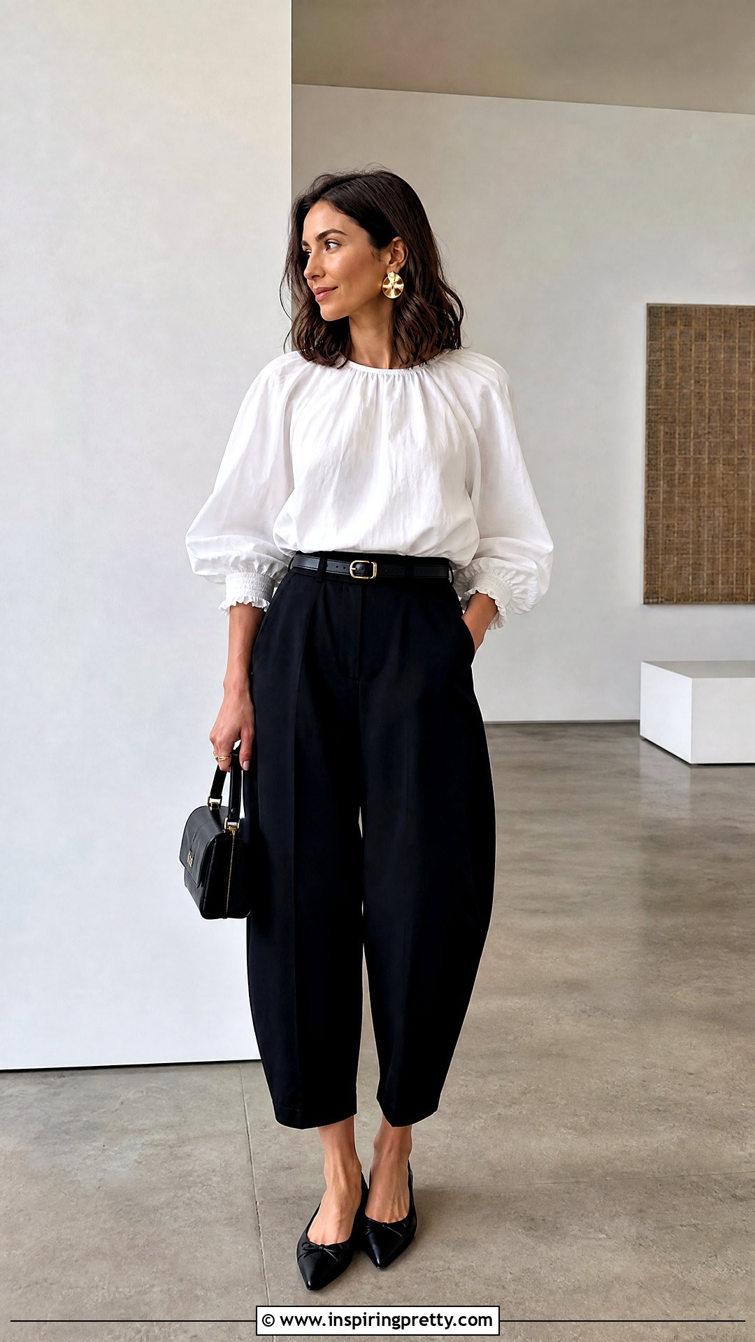 White Billowy Blouse With Barrel Leg Pants - 50 white tops for women