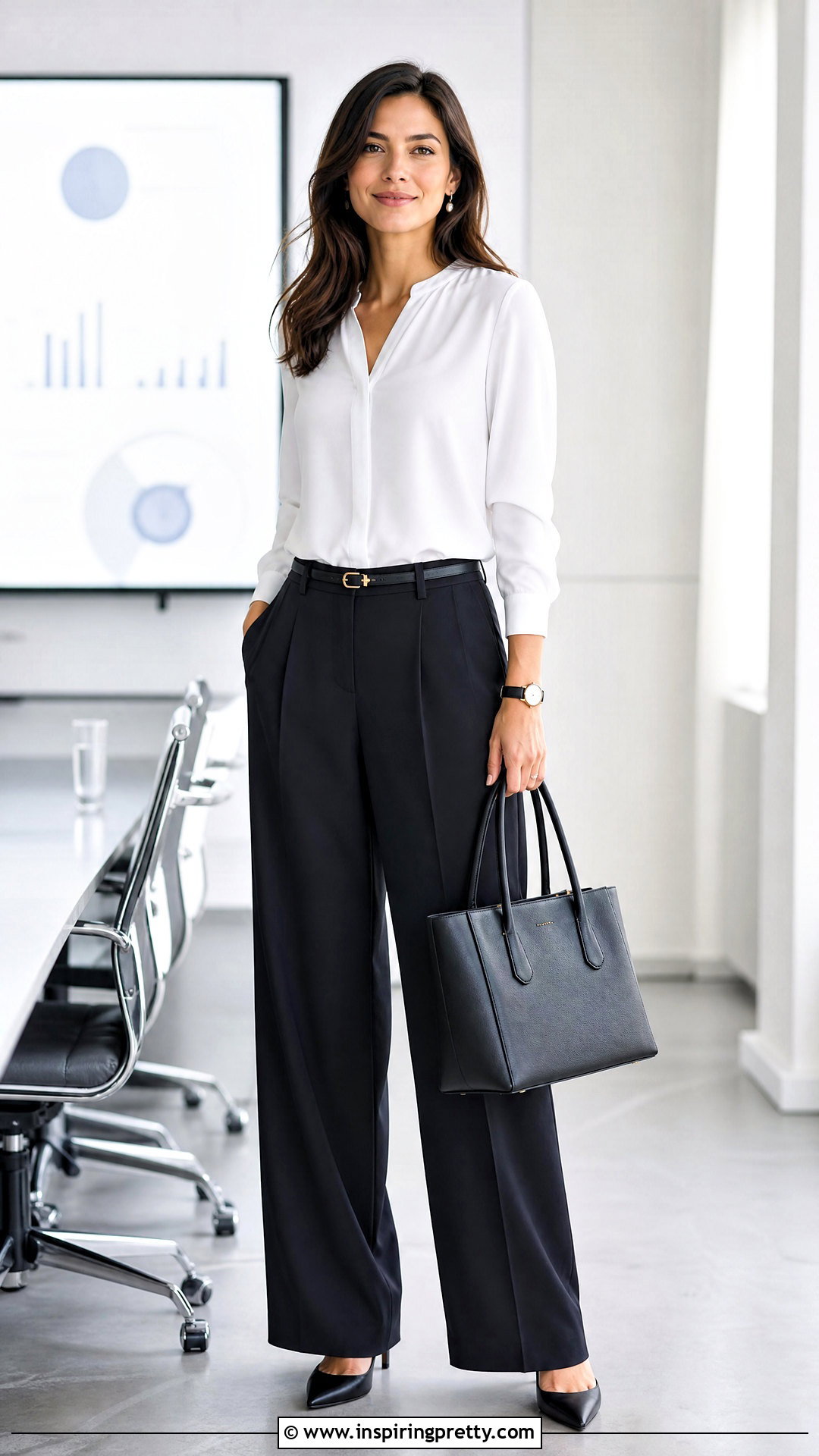 White Blouse And Black Trousers Outfit - 50 gathered top outfit ideas