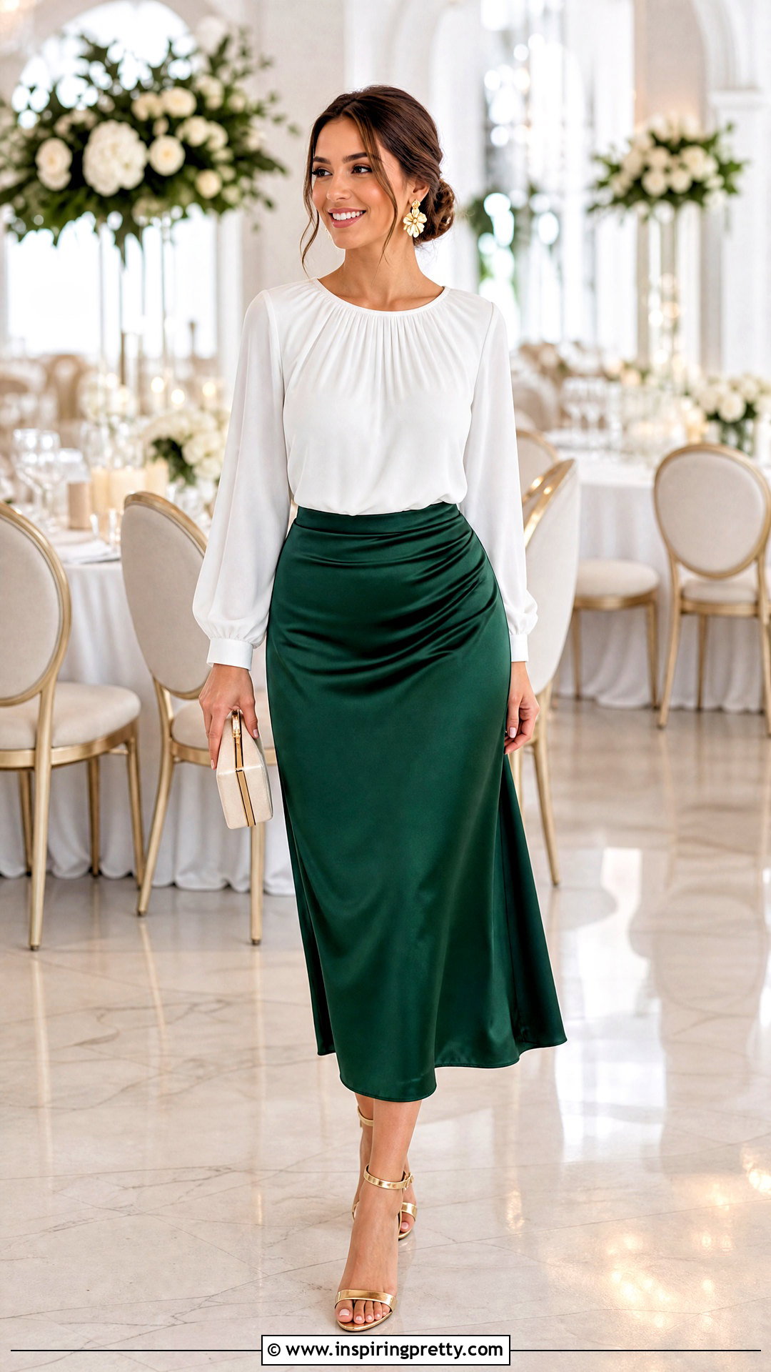 White Blouse And Green Satin Skirt Outfit - 50 white top and skirt outfit ideas