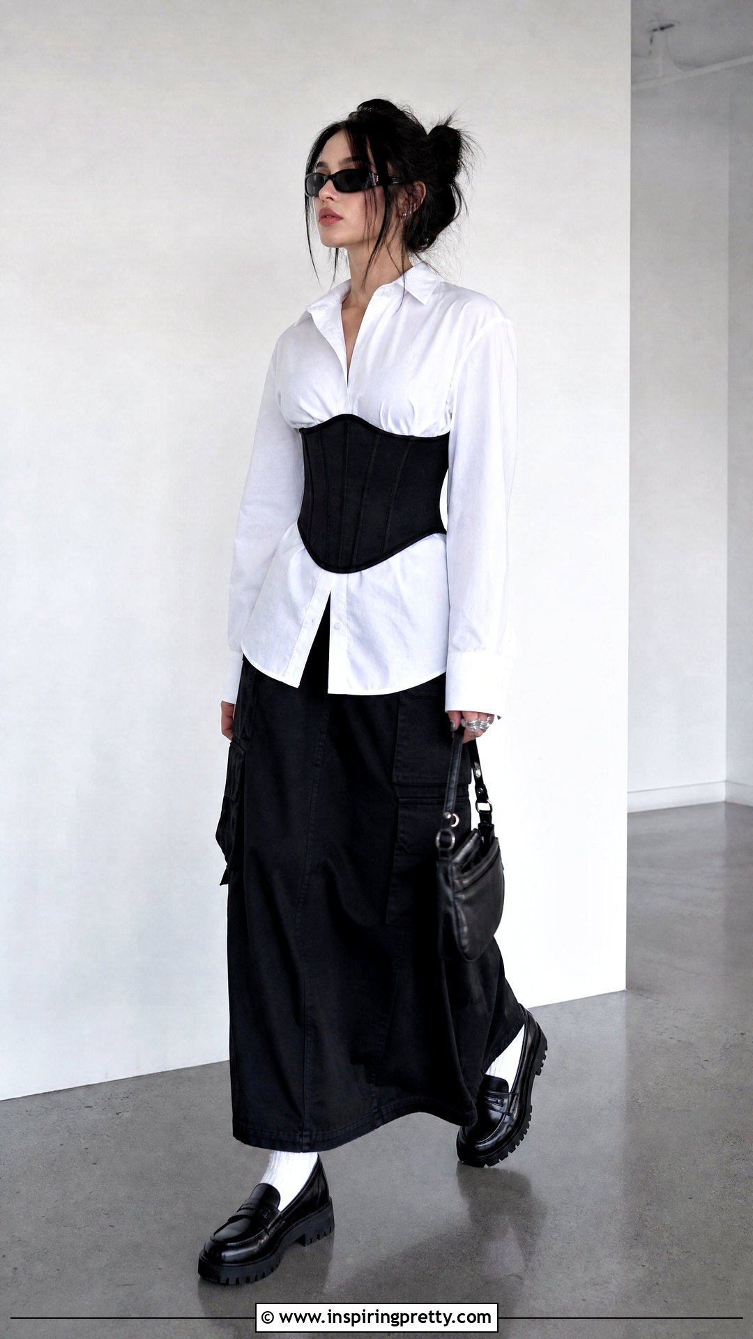 White Blouse With Black Corset And Long Skirt - 25 Billie Eilish White Top outfit ideas