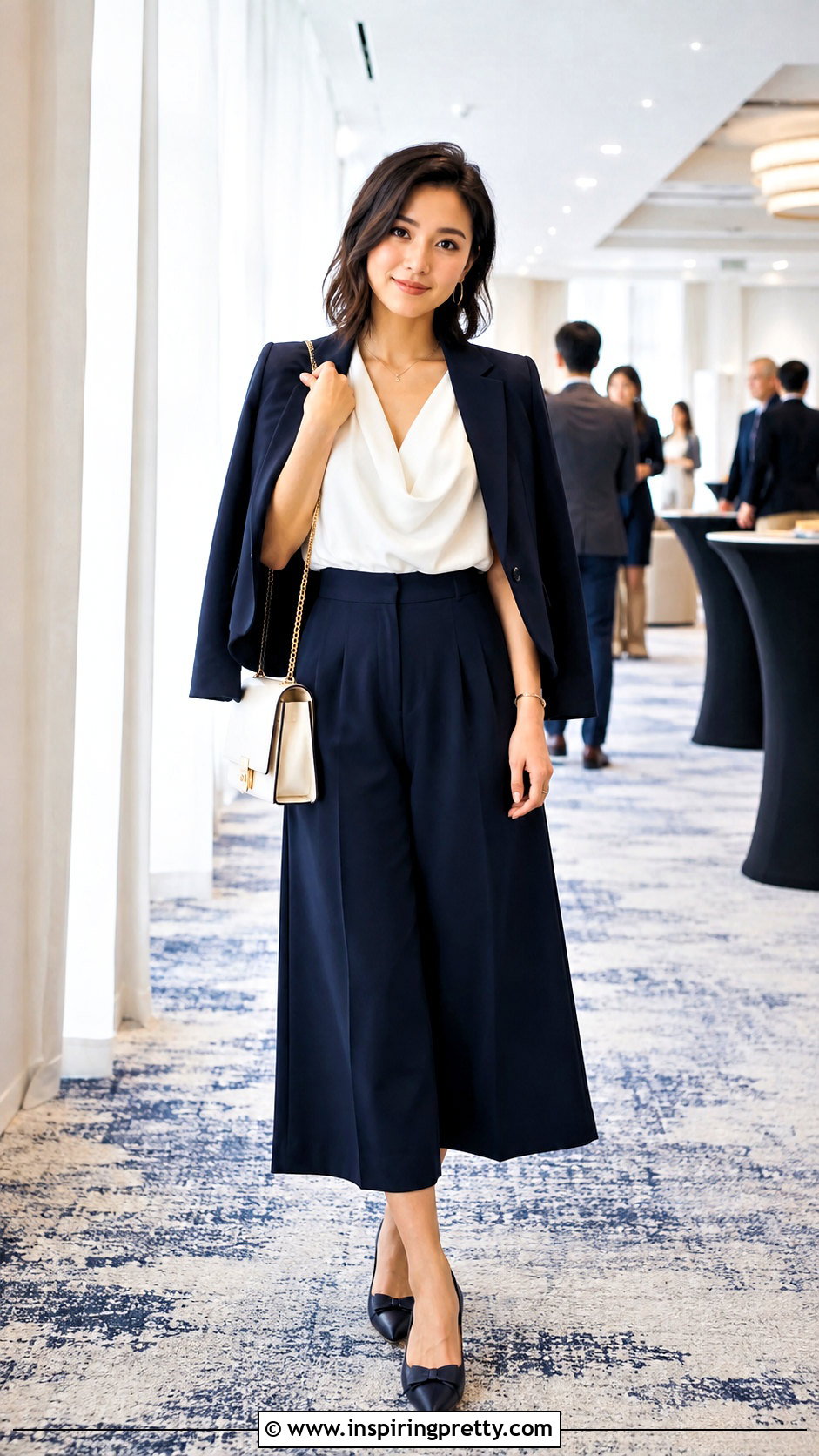 White Blouse With Wide Leg Culottes - 50 white tops outfit ideas