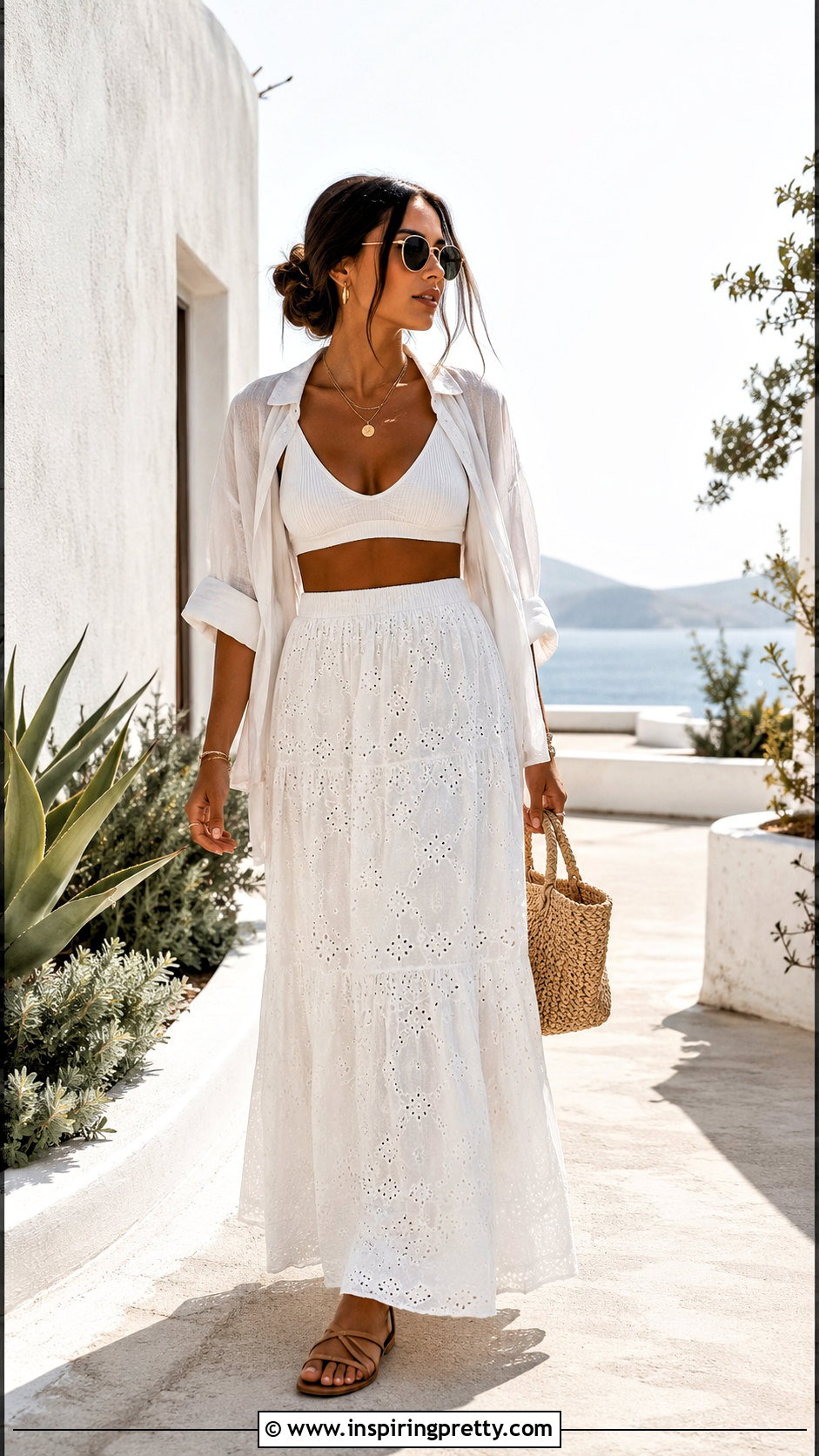 White Bralette Crop Top With White Maxi Skirt - 20 White Bralette Crop Top outfit ideas