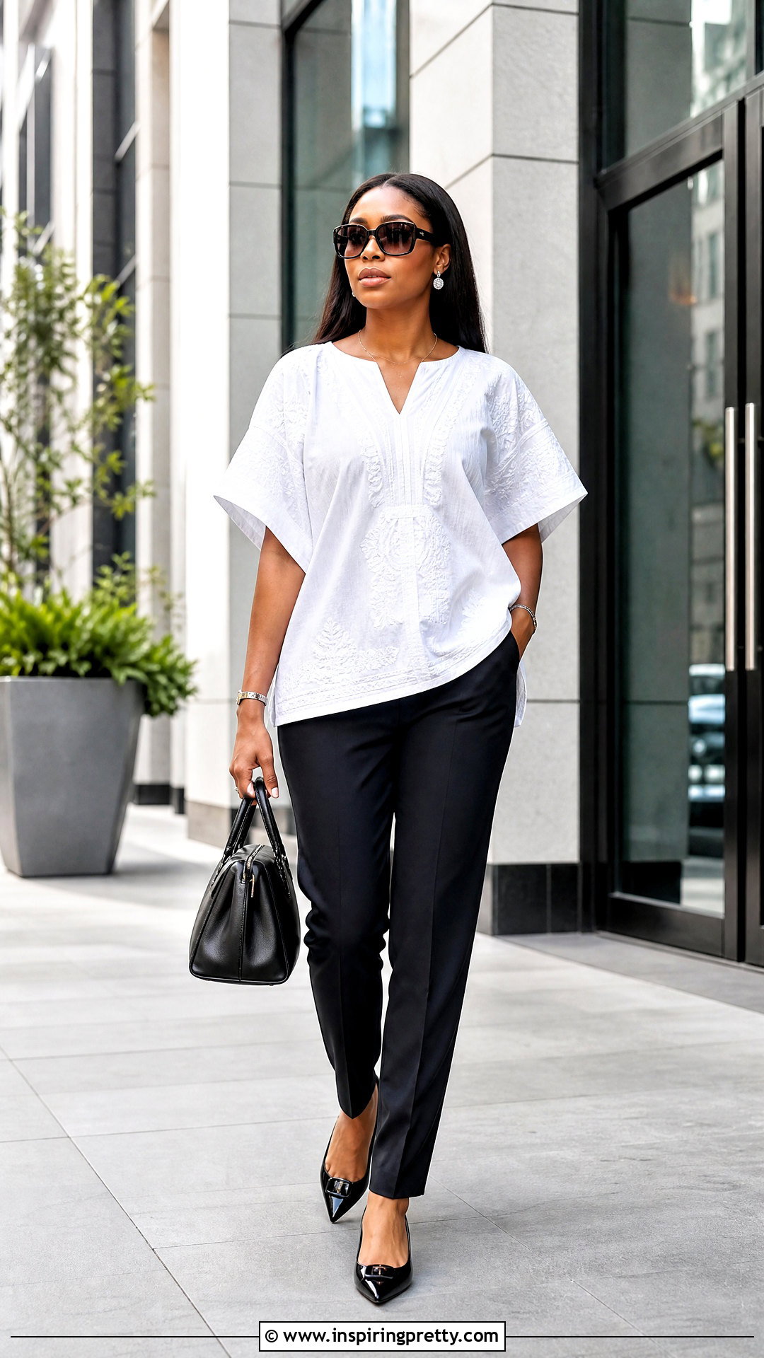 White Bubu Top With Black Trousers - 50 bubu top style ideas