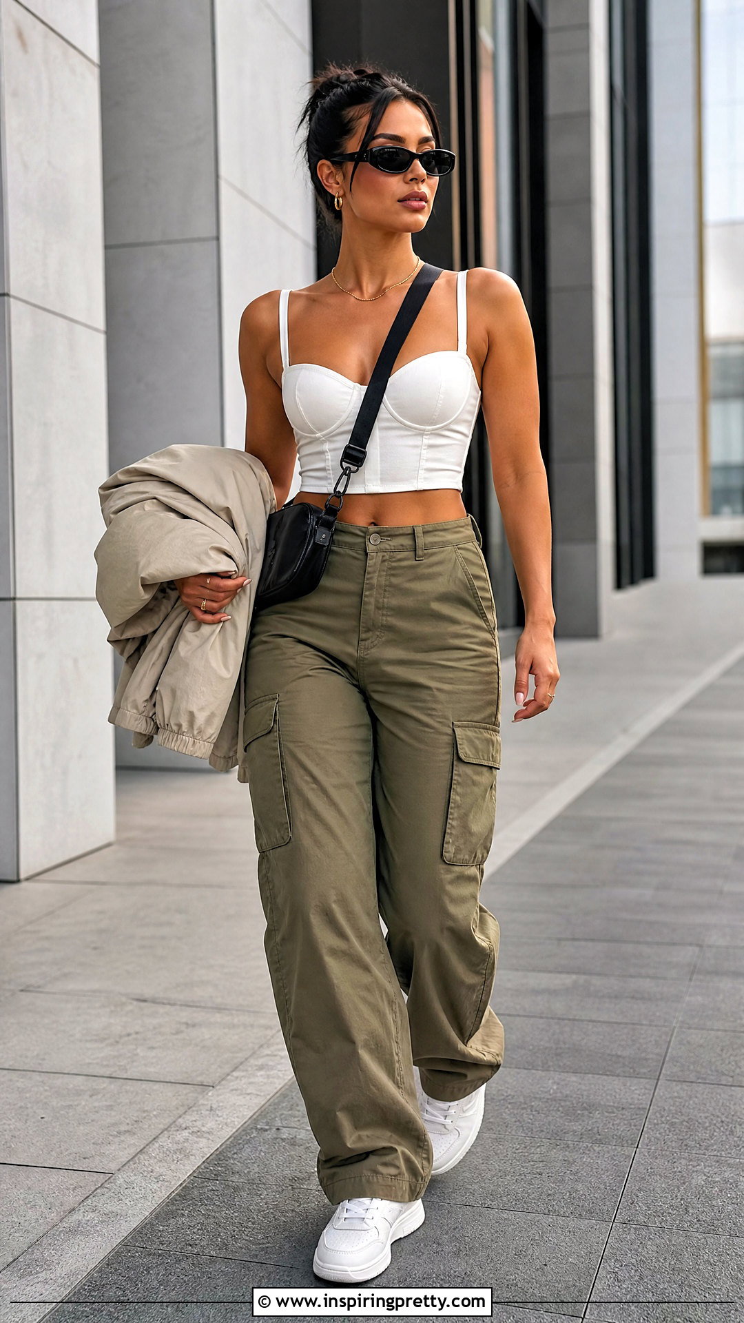 White Bustier Crop Top With Cargo Pants - 20 White Bustier Crop Top outfit ideas