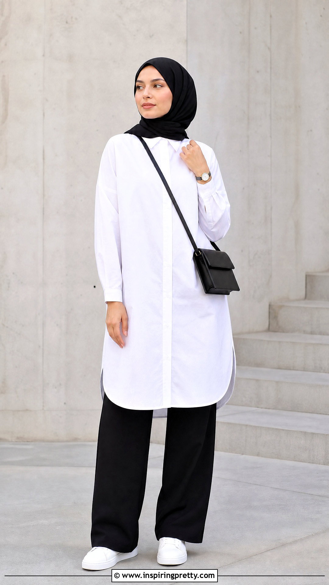White Button Down Long Top With Wide Leg Pants - 50 long tops designs for muslims