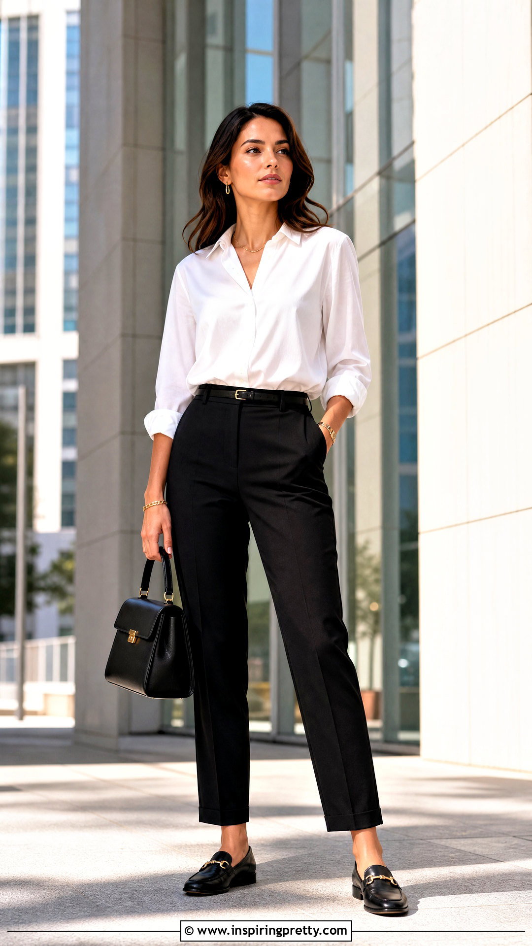 White Button Down Shirt With Black Pants - 50 white top aesthetic ideas