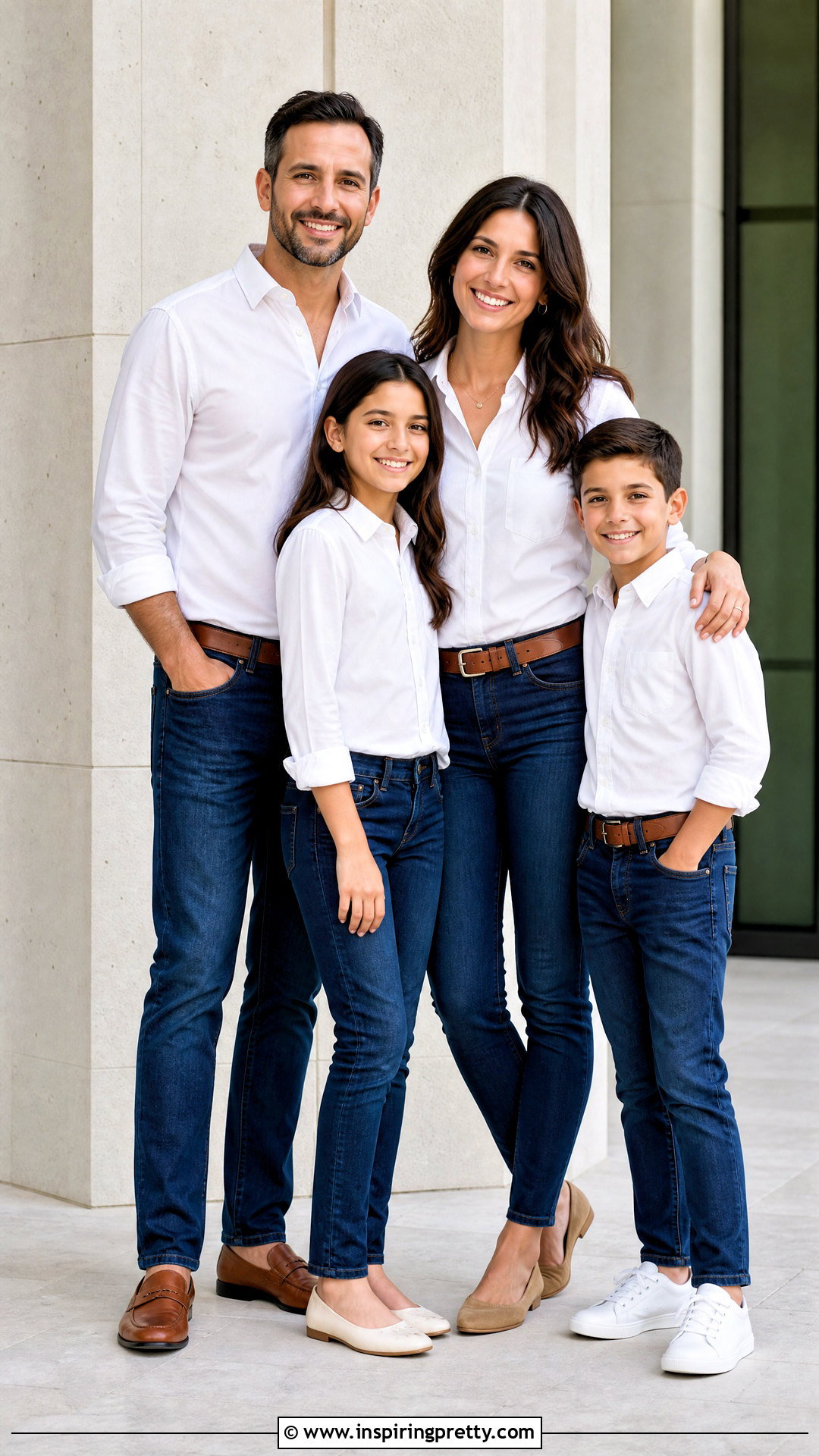 White Button Down Shirts And Dark Jeans Family Picture - 25 White Tops And Jeans Family Pictures