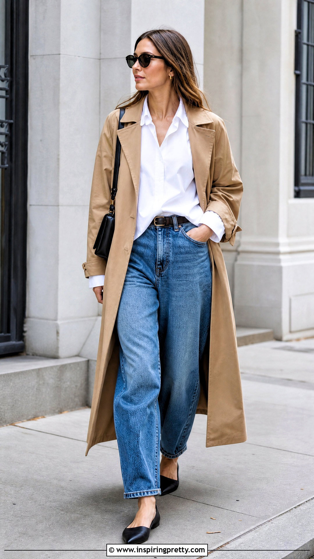 White Button Down Top With Barrel Jeans - 20 tops for fall 2024 ideas