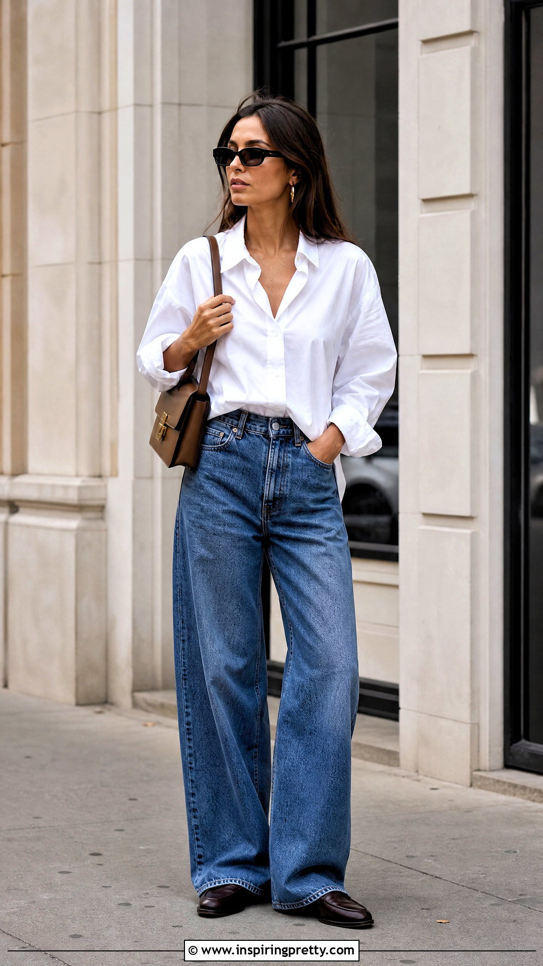 White Button Down Top With Wide Leg Jeans - 50 modern tops for women
