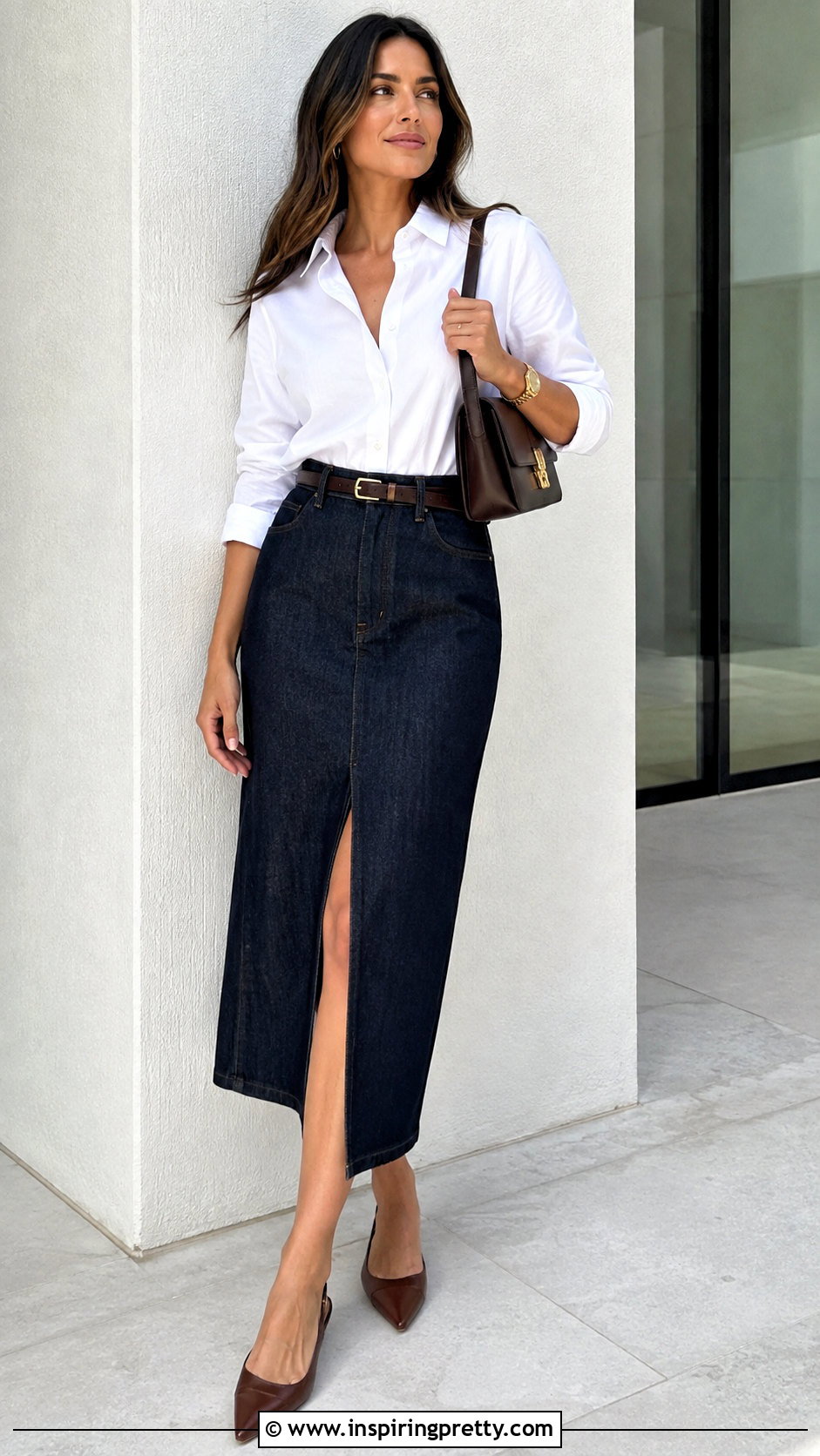 White Button Down With Column Skirt - 50 white top fits
