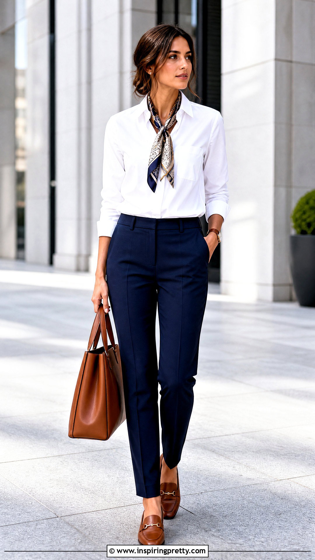 White Button Down With Neck Scarf Outfit - 50 top with scarf outfit ideas
