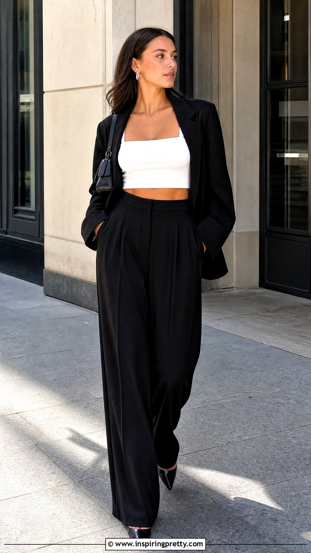 White Cami Crop Top With Black Wide Leg Pants - 25 white cami crop top outfit ideas