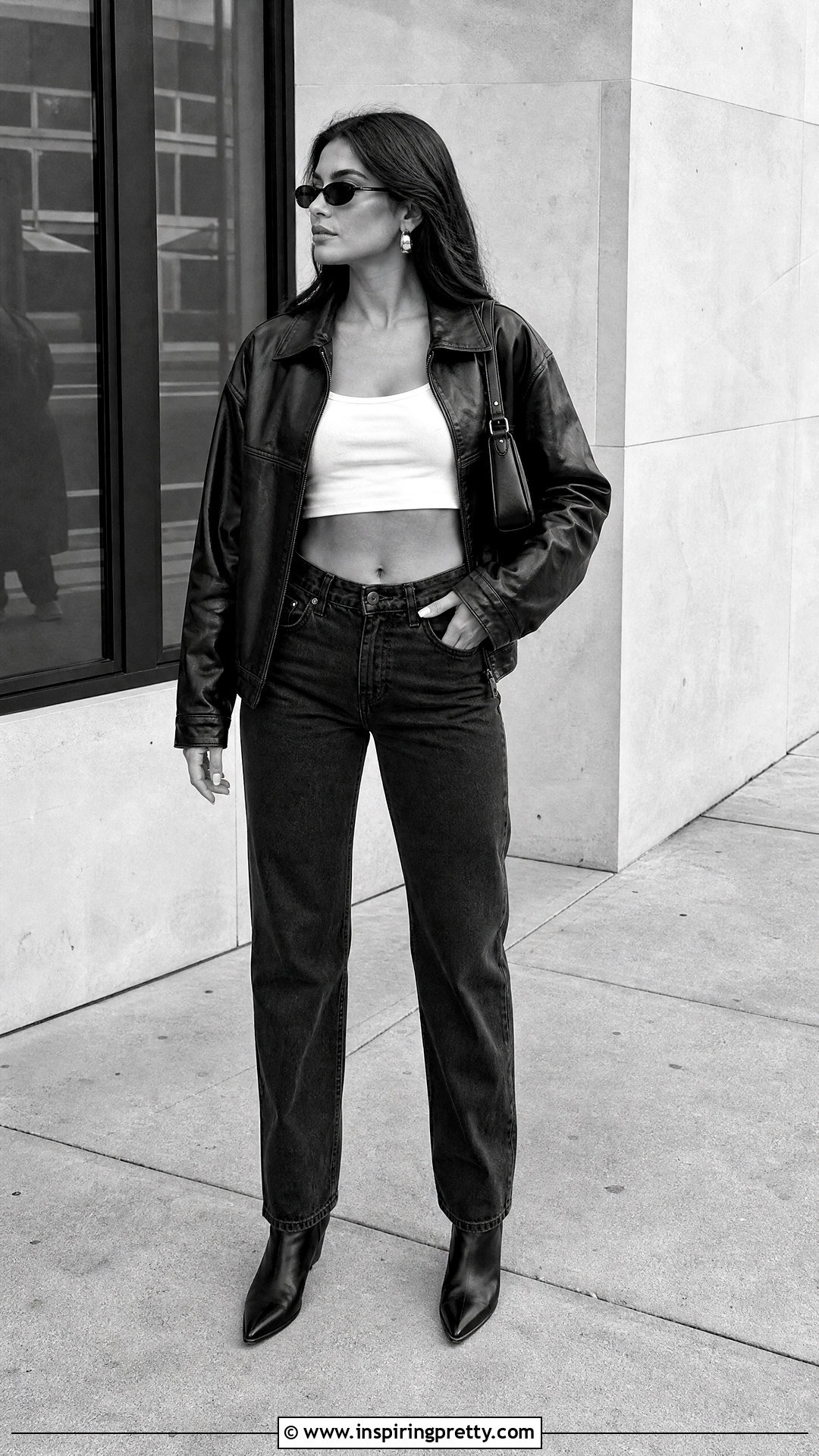 White Cami Crop Top With a Leather Jacket - 25 white cami crop top outfit ideas