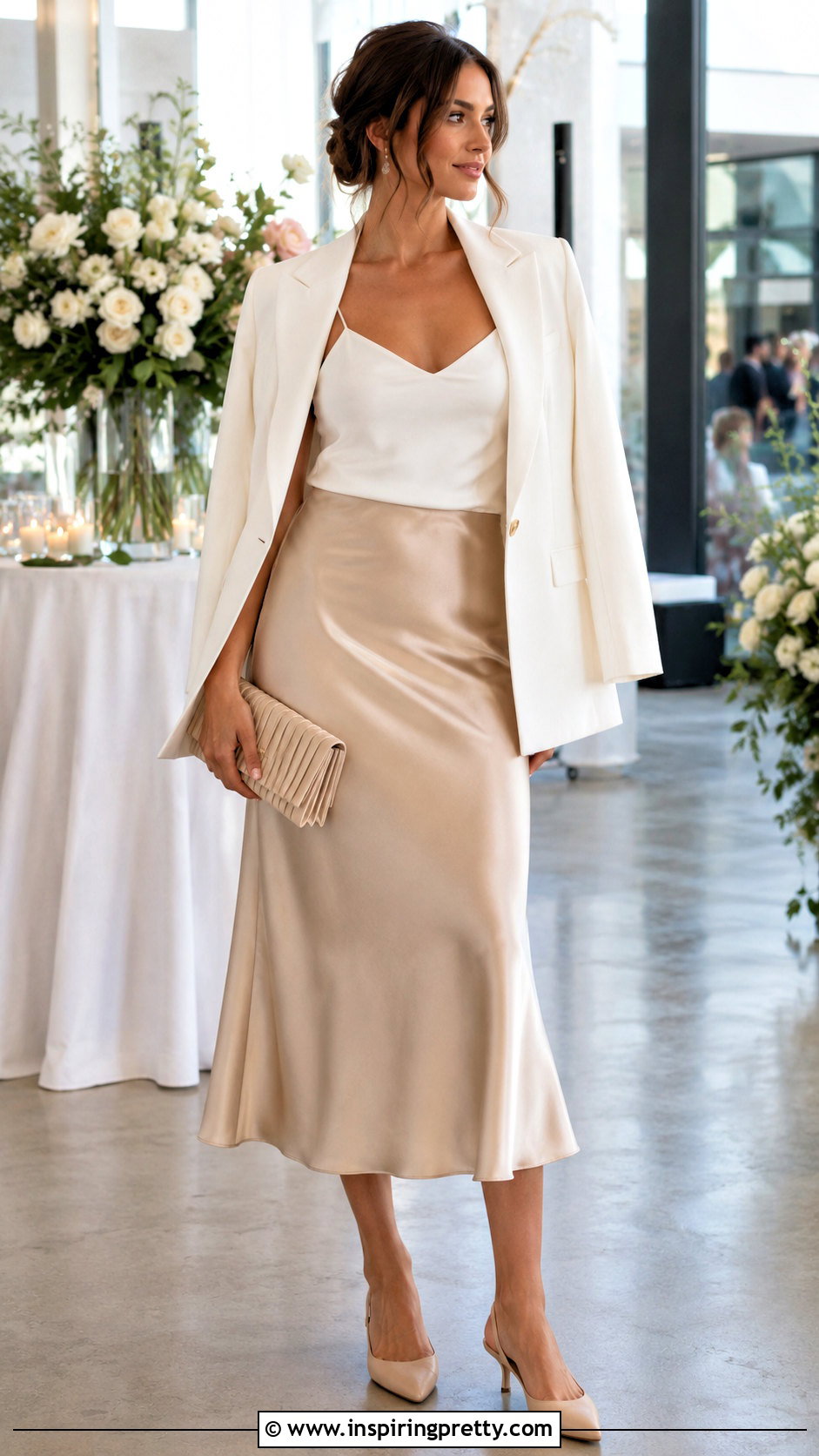 White Cami Top With Satin Midi Skirt - 50 white cami top outfit ideas