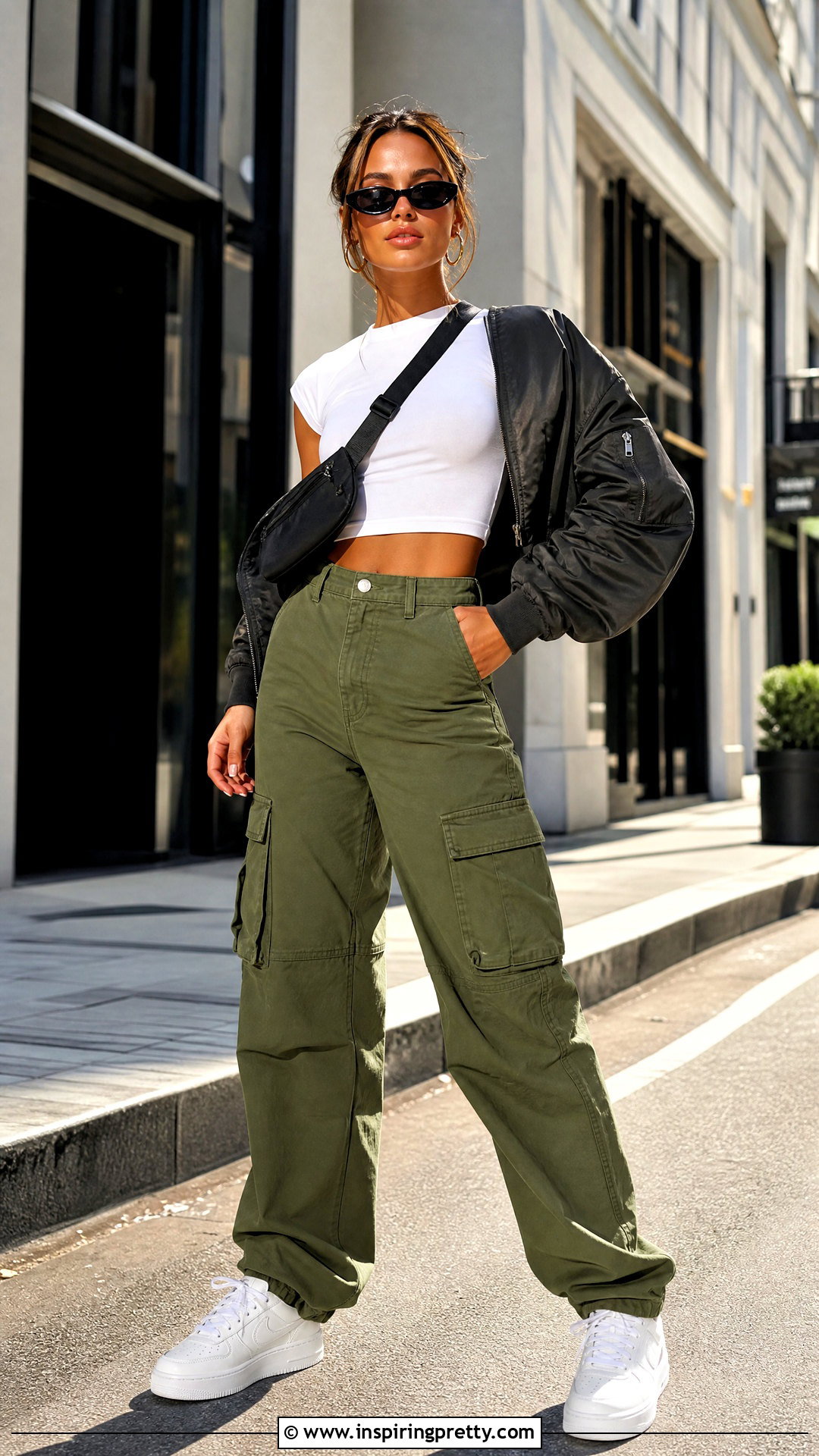 White Cap Sleeve Crop Top With Cargo Pants - 20 White Cap Sleeve Crop Top outfit ideas