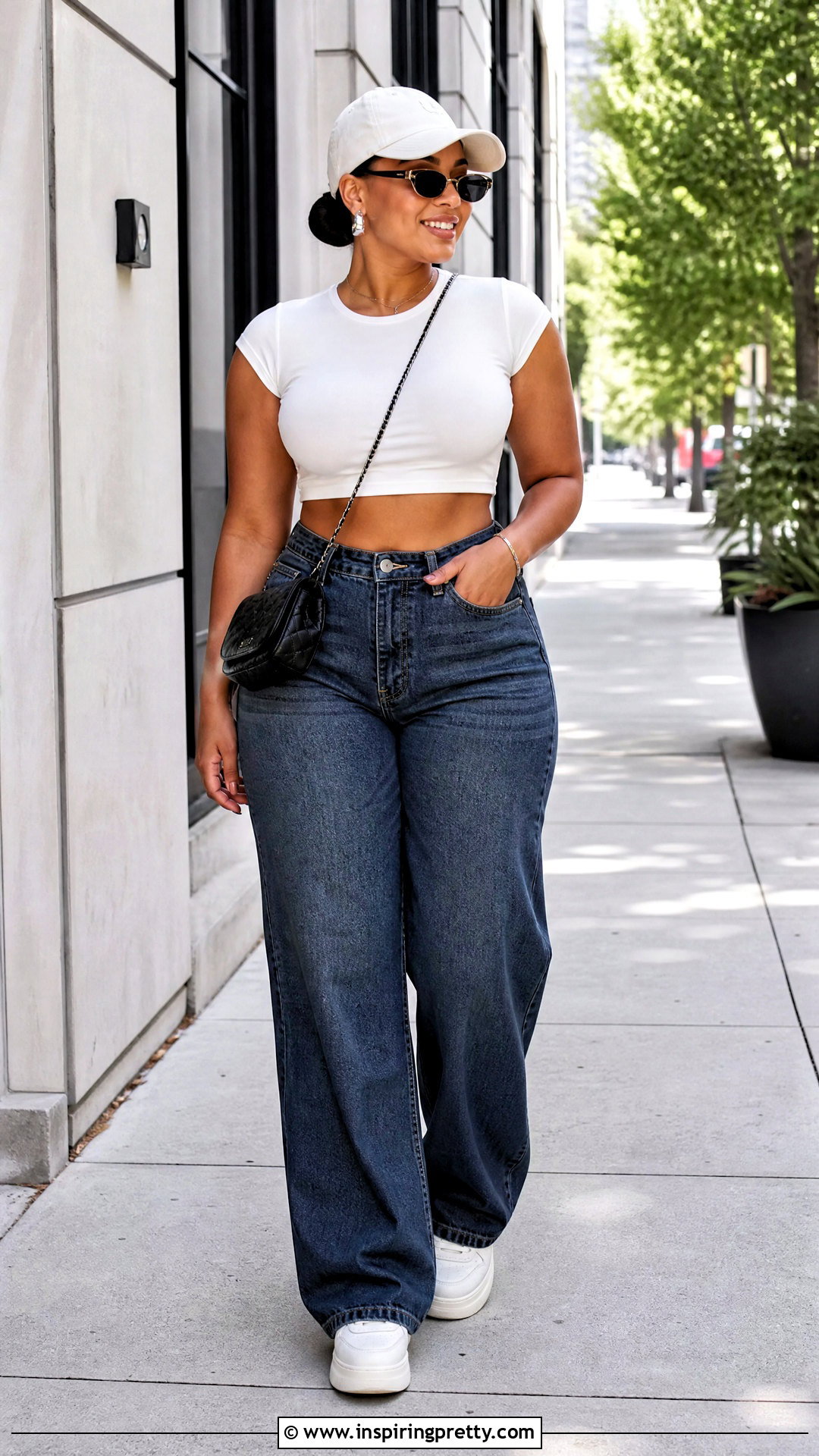 White Cap Sleeve Crop Top With Wide Leg Jeans - 20 White Cap Sleeve Crop Top outfit ideas