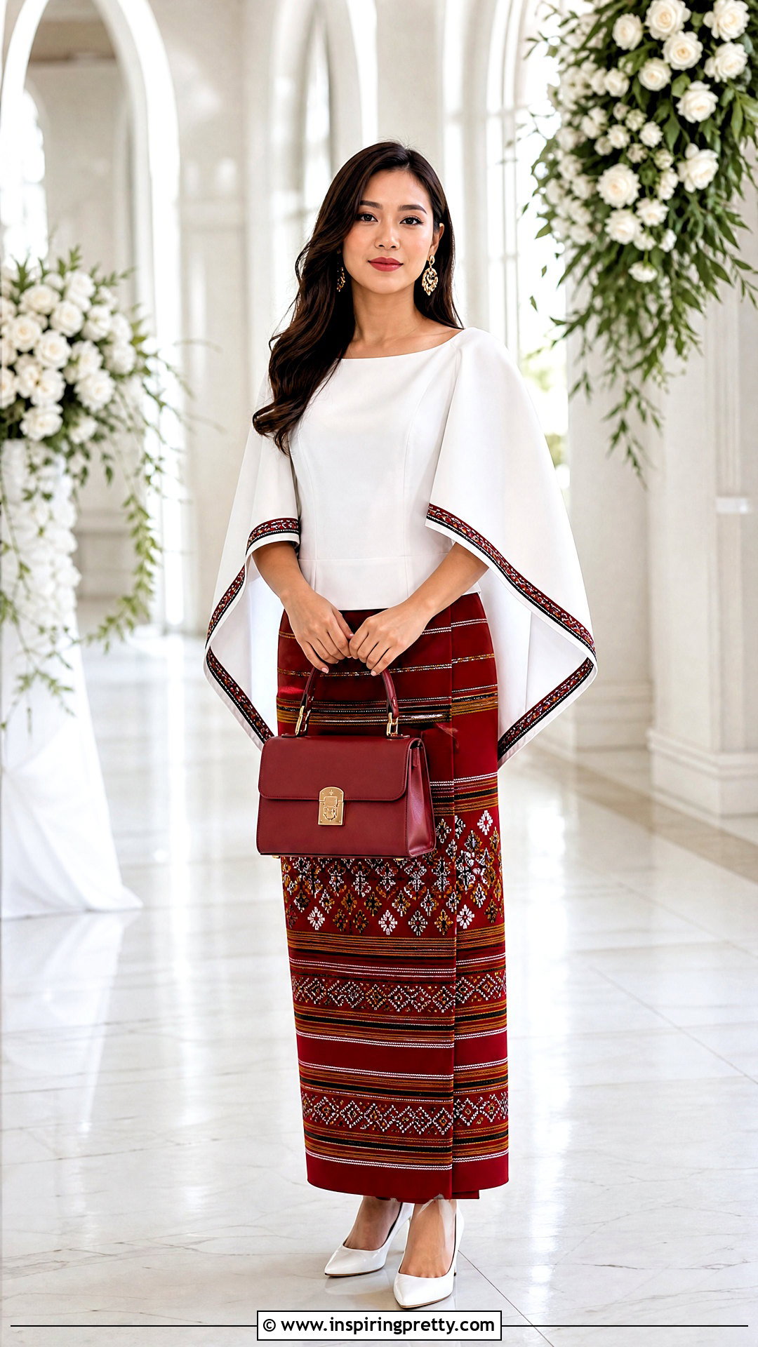 White Cape Mizo Top With Red Puanchei - 50 mizo tops designs