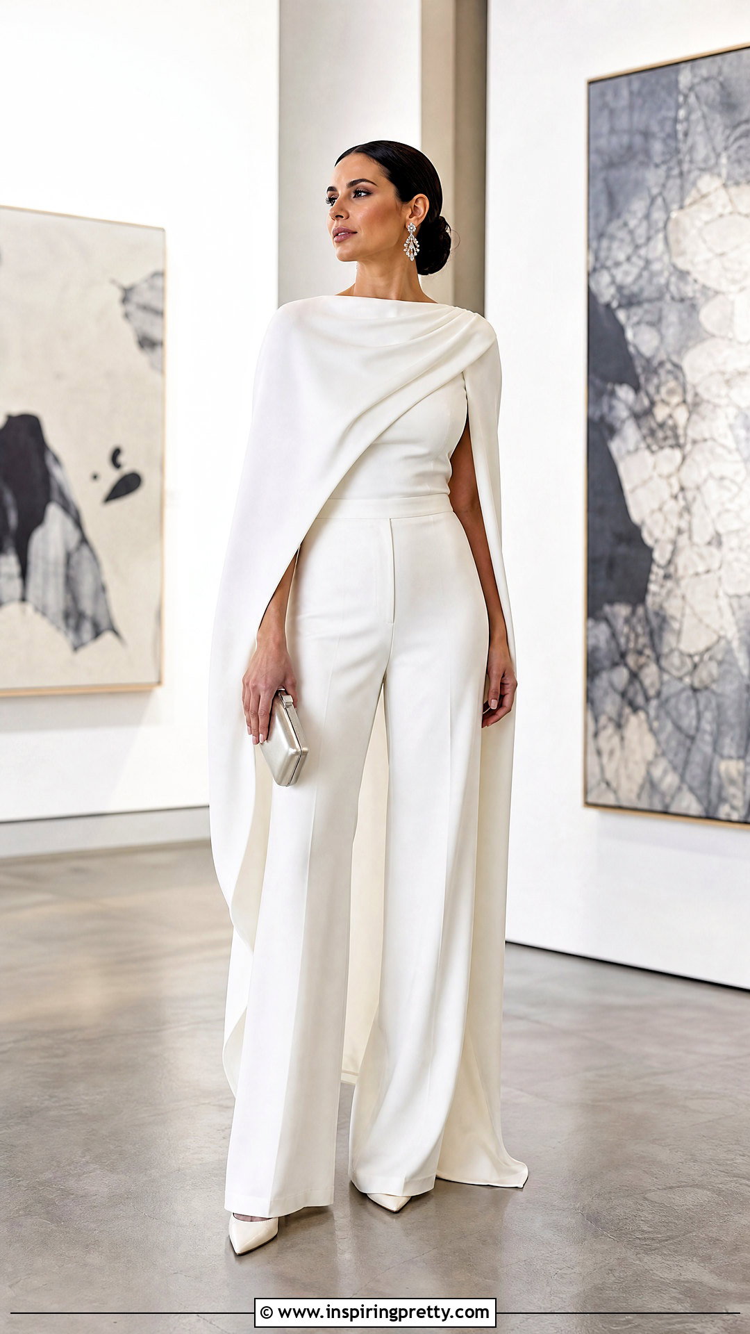 White Cape Top And Wide Leg Pants Set - 25 White Top And Pants Sets