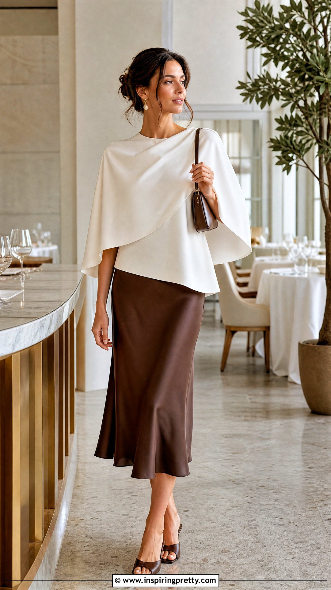 White Cape Top With Bias Cut Slip Skirt - 20 white cape top outfit ideas