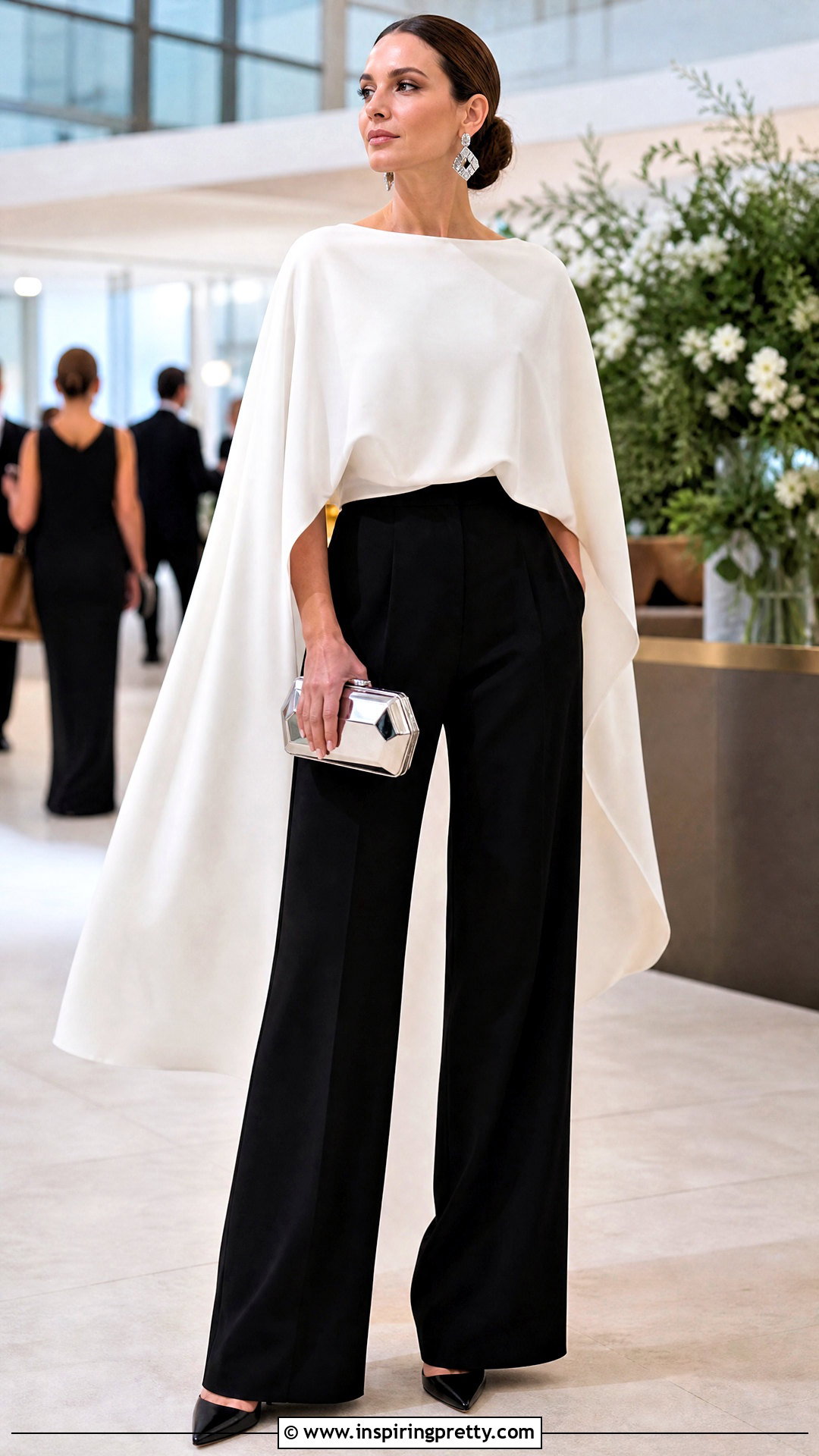 White Cape Top With Tailored Trousers - 50 classy white top outfits