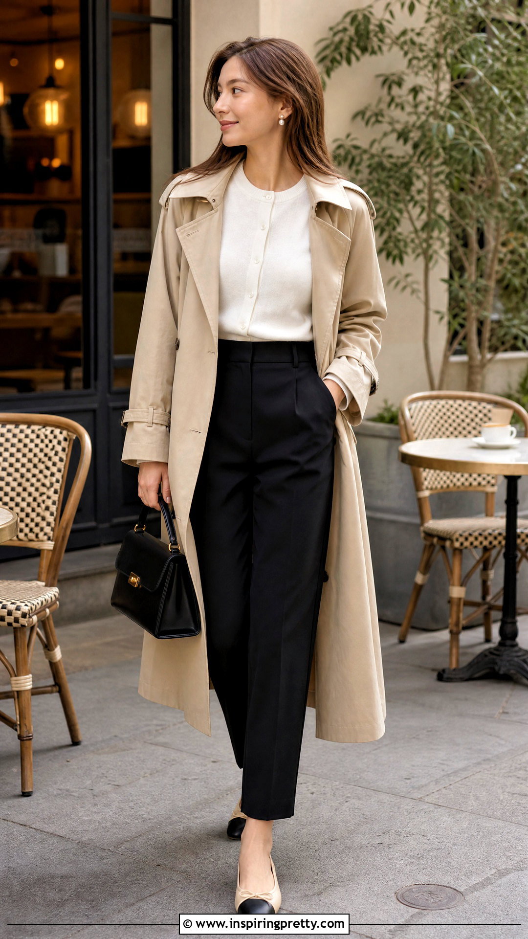 White Cardigan Top With Black Ankle Pants - 50 white top and black pants outfit ideas