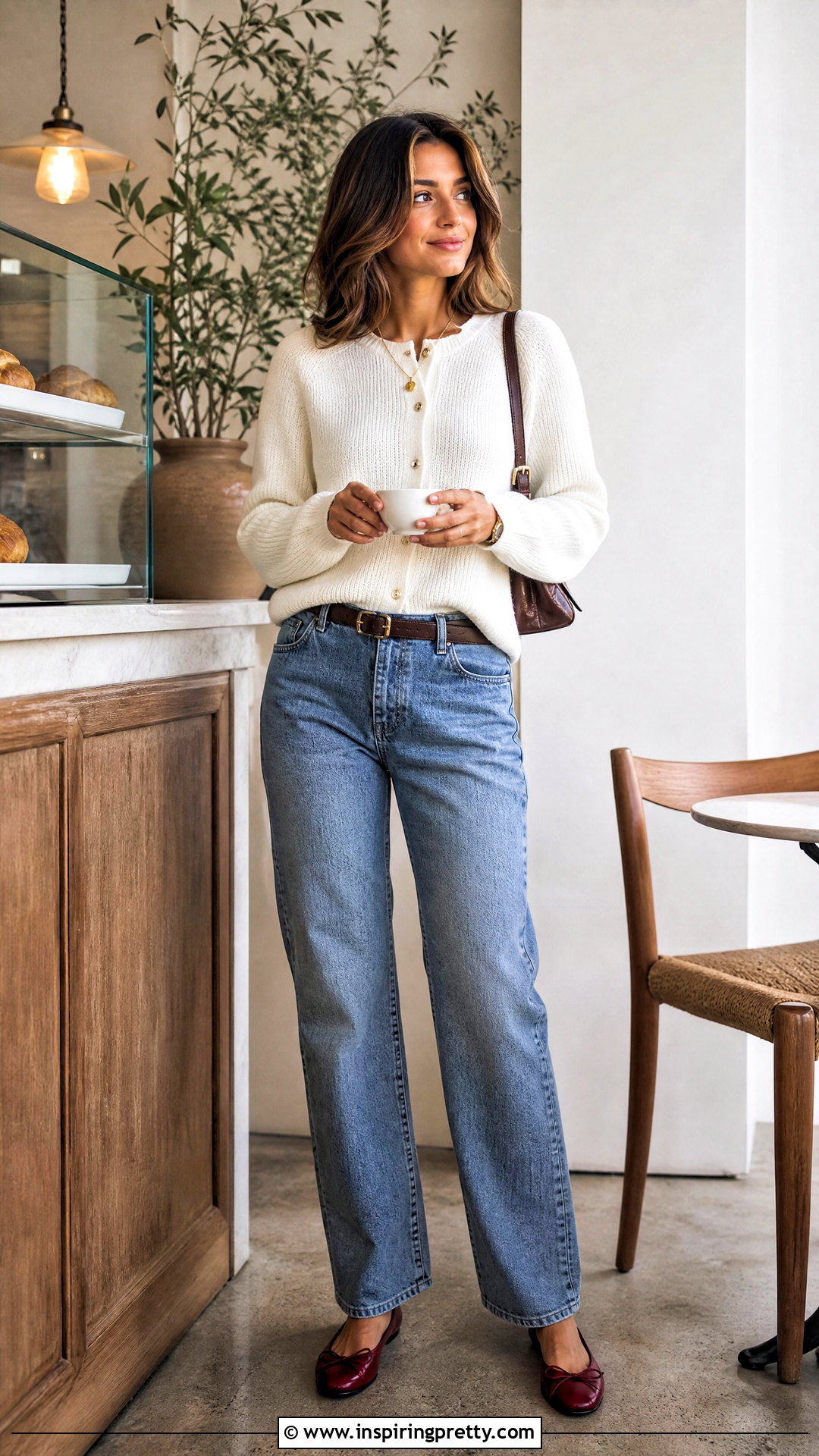 White Cardigan Top With Relaxed Jeans - 50 white tops for women