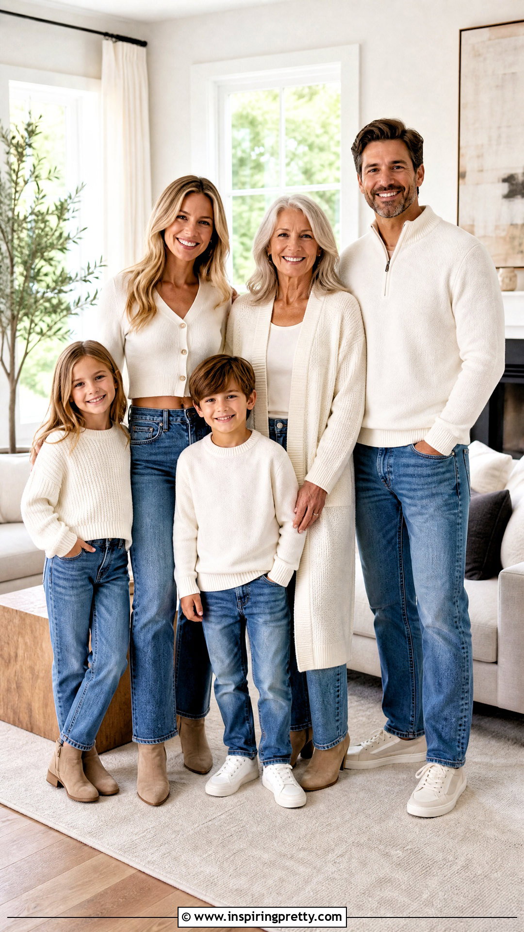White Cardigans And Straight Jeans Family Picture - 25 White Tops And Jeans Family Pictures