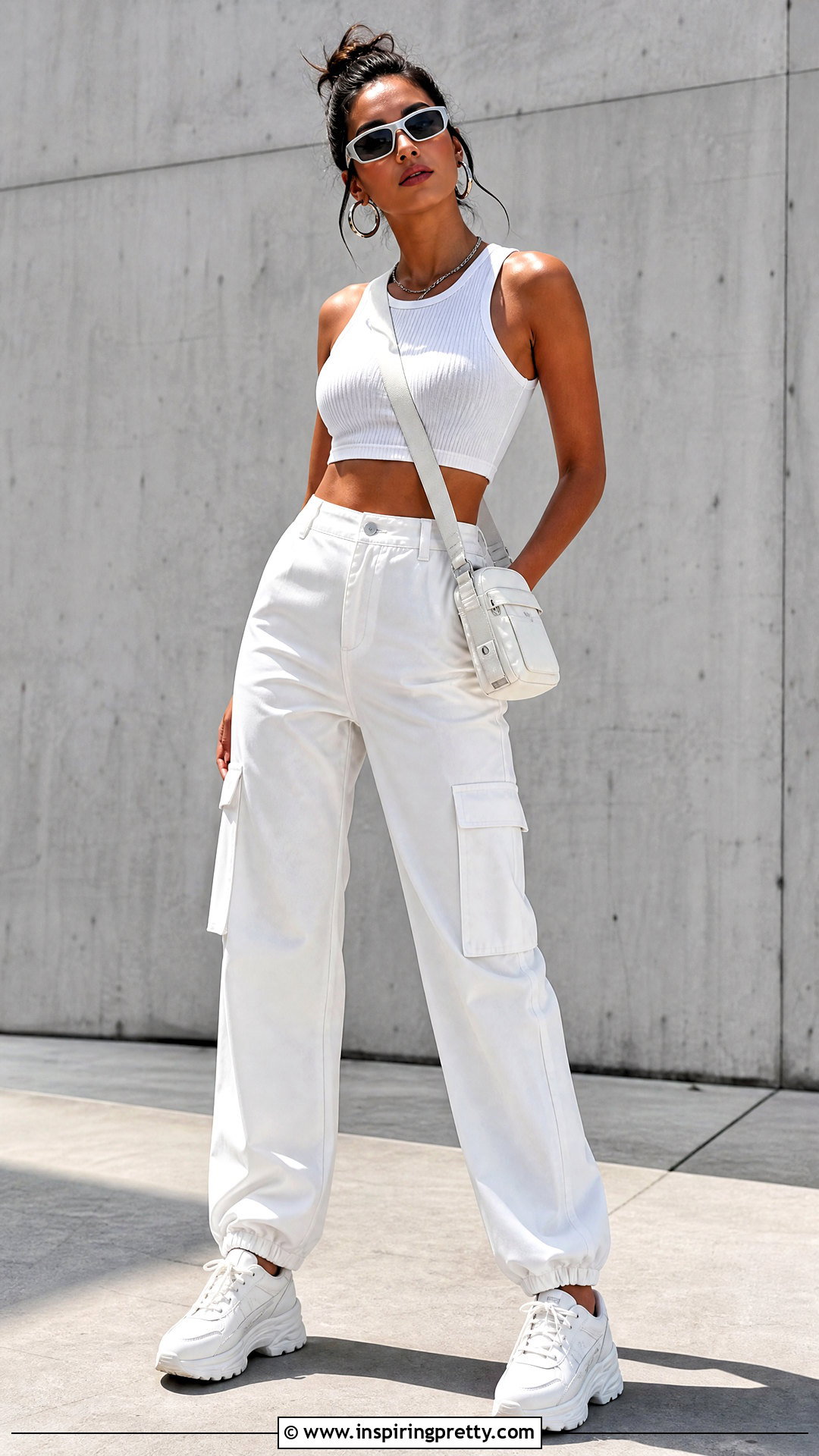 White Cargo Pants And Crop Top Set - 25 white crop top and pants sets